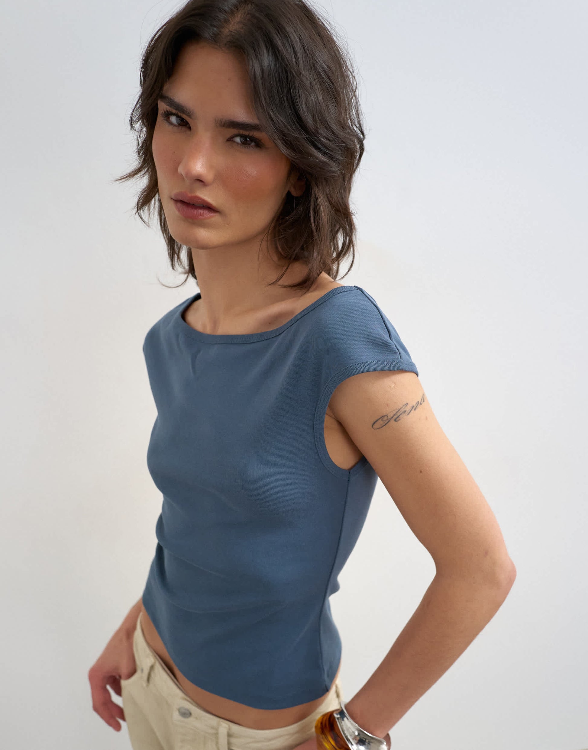 Topshop 90's boat neck vest in deep blue