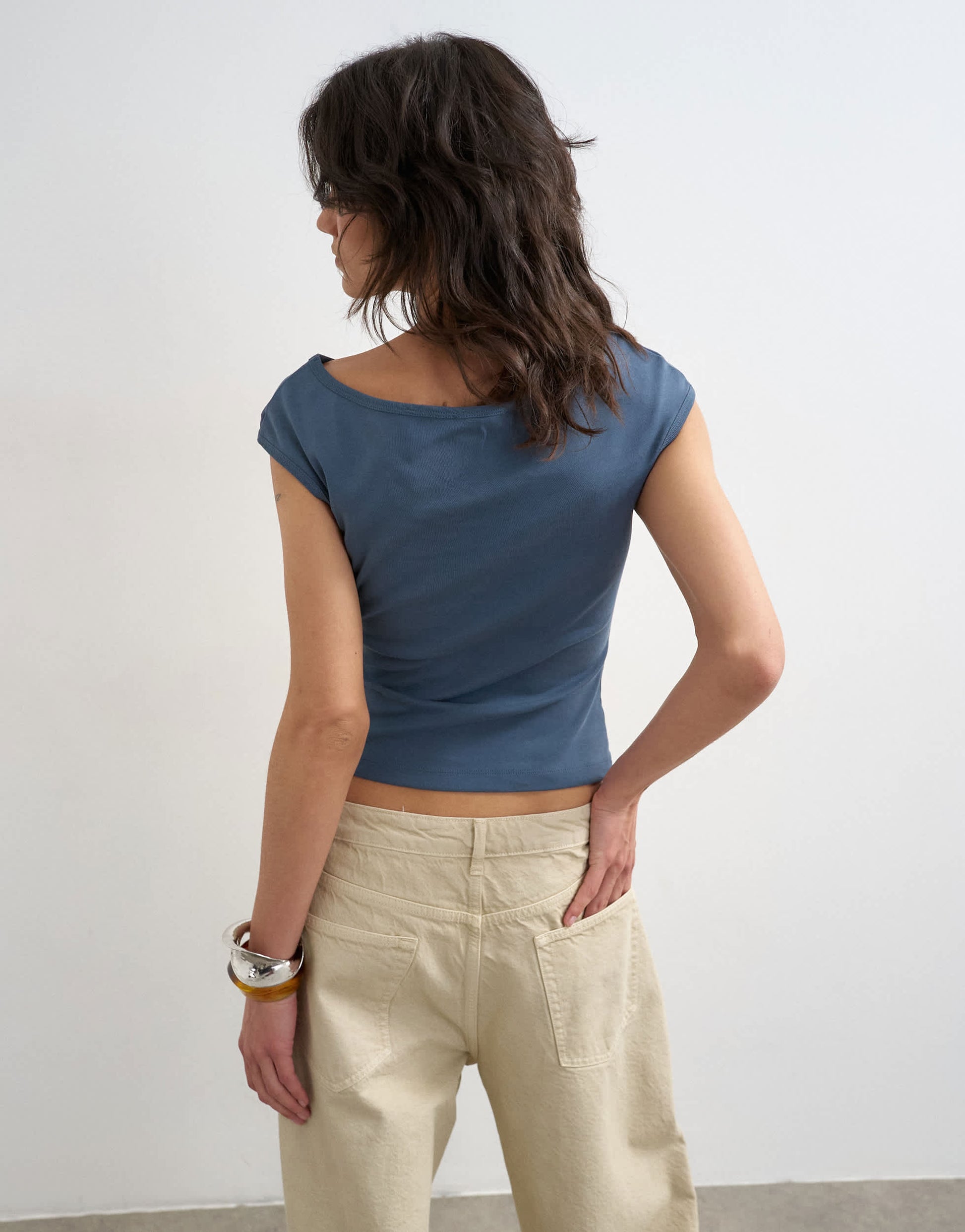 Topshop 90's boat neck vest in deep blue