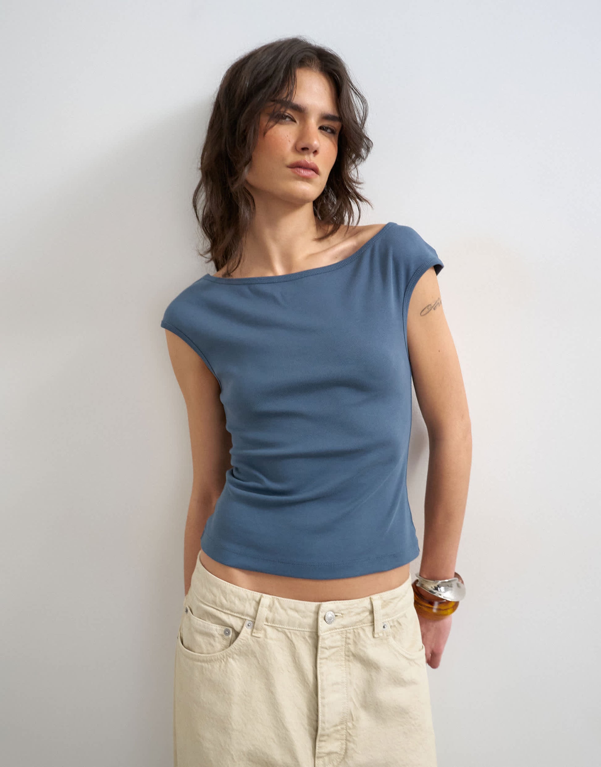 Topshop 90's boat neck vest in deep blue