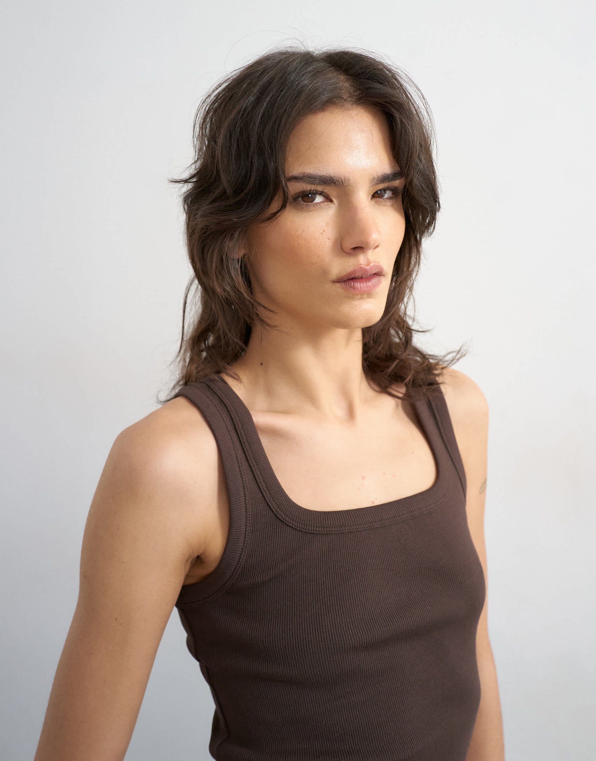 Topshop rib scoop neck vest in dark chocolate