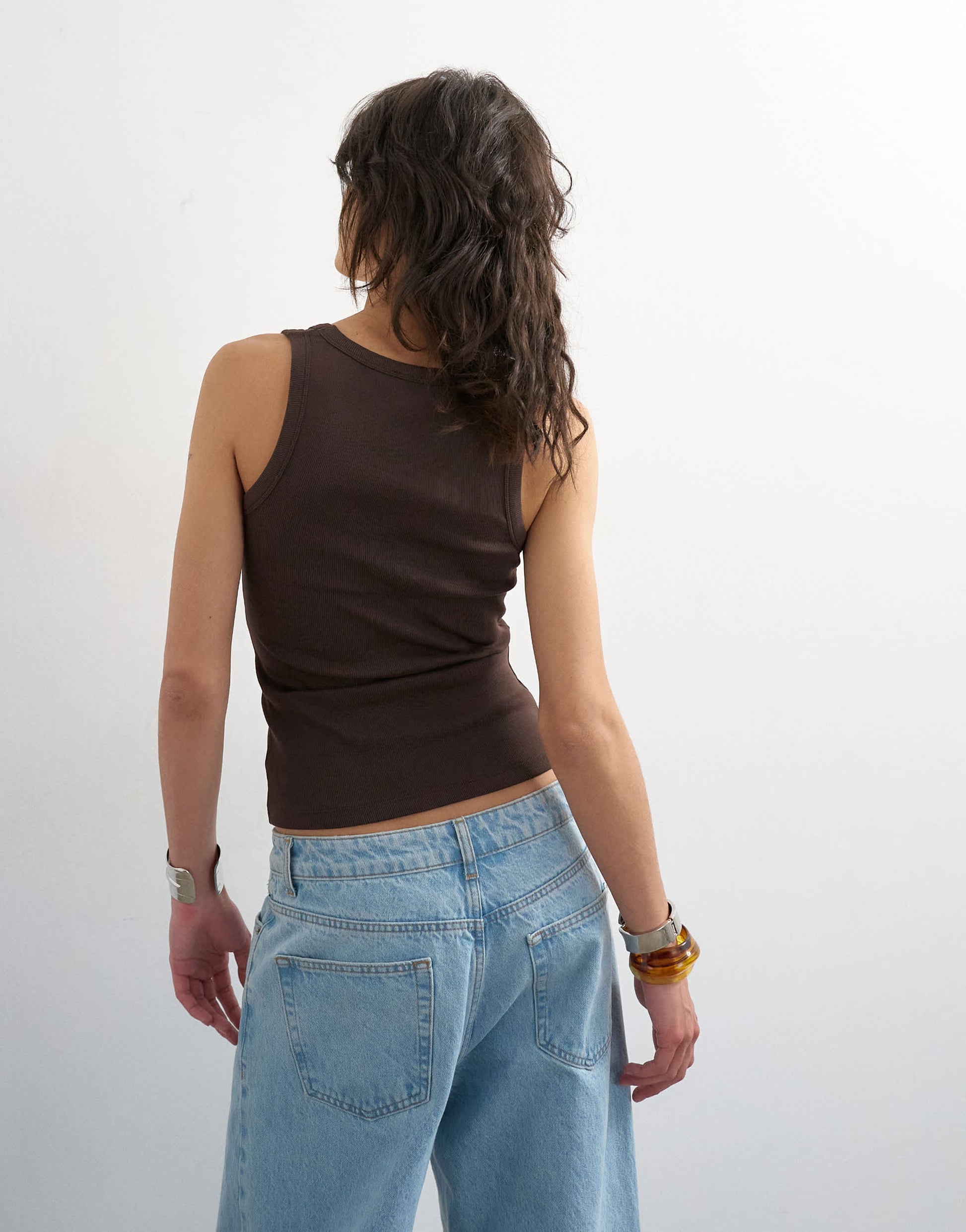 Topshop rib scoop neck vest in dark chocolate