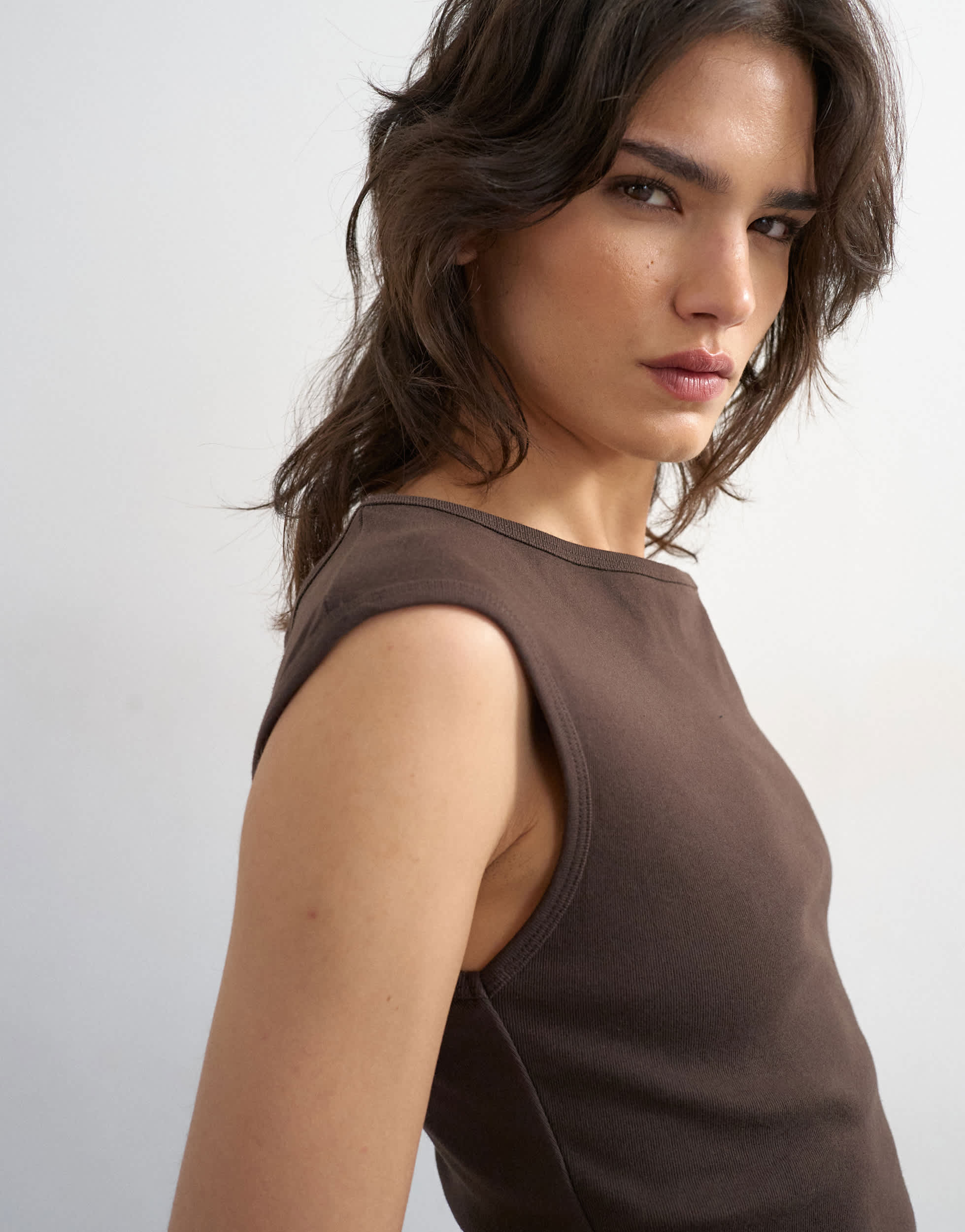 Topshop 90's boat neck vest in dark chocolate