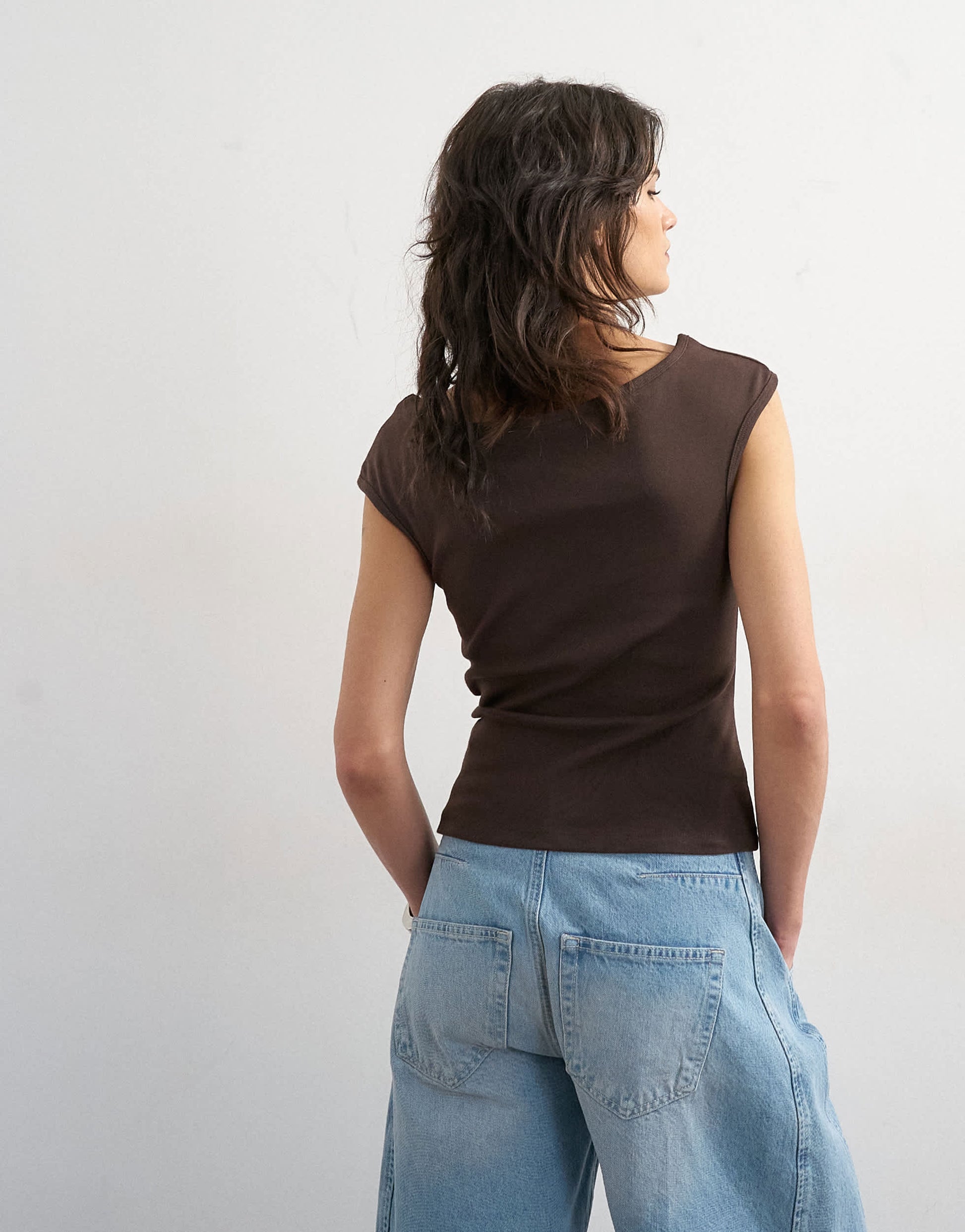 Topshop 90's boat neck vest in dark chocolate