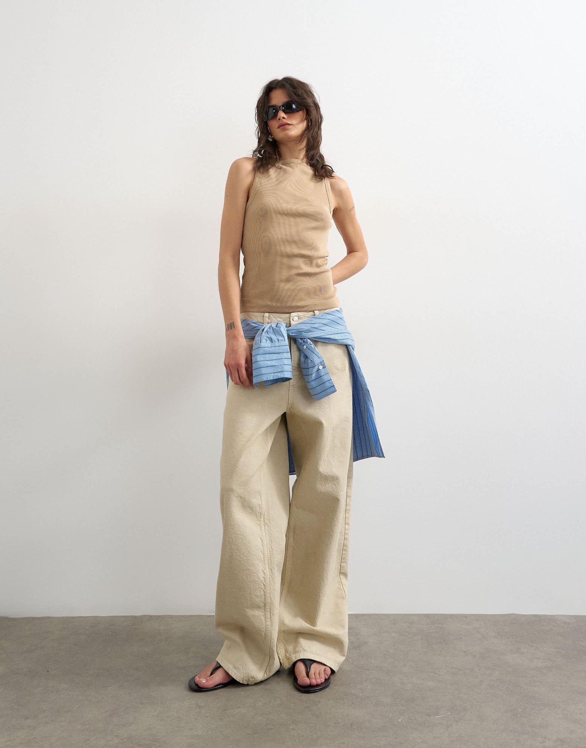 Topshop slash neck racer vest in stone