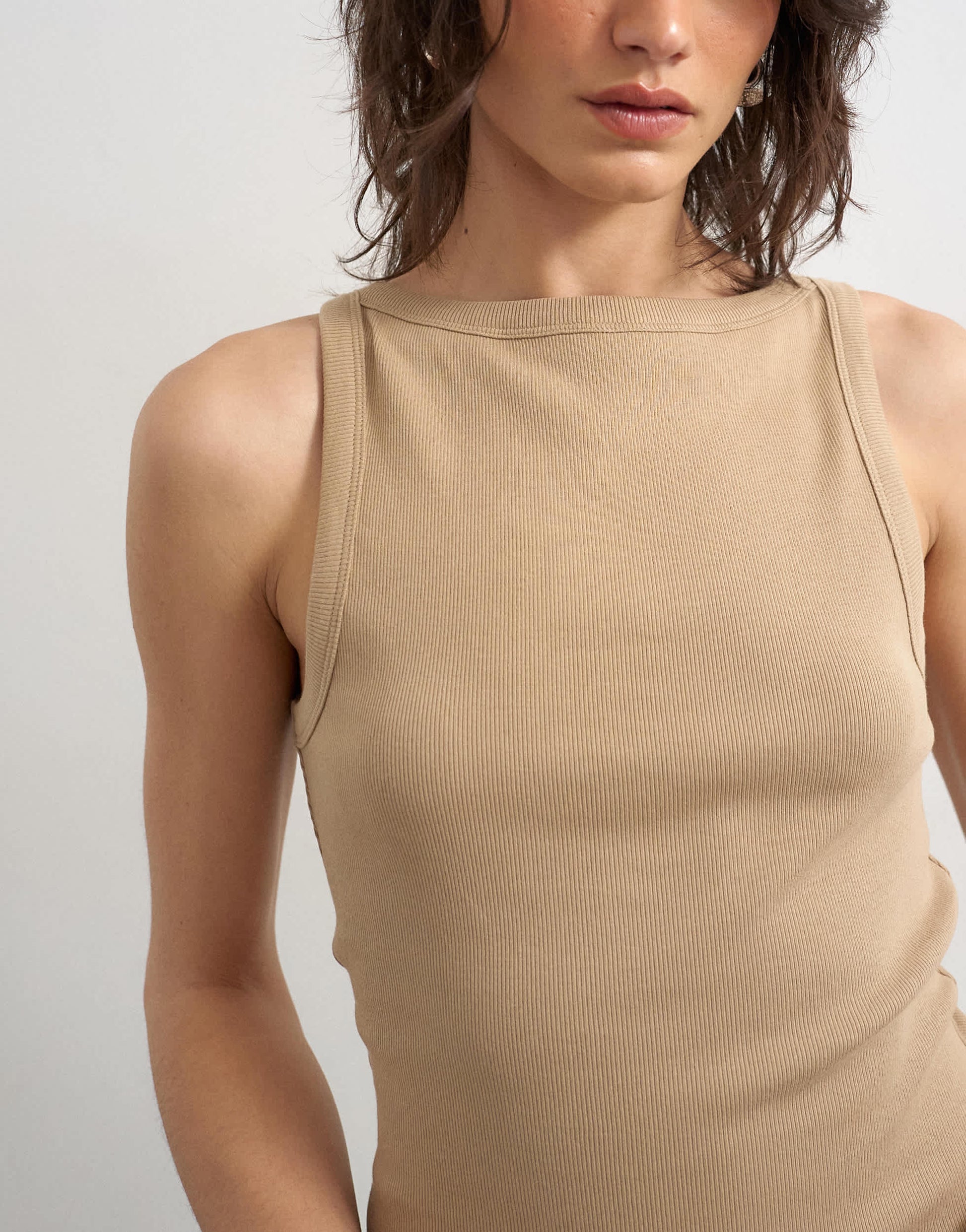 Topshop slash neck racer vest in stone