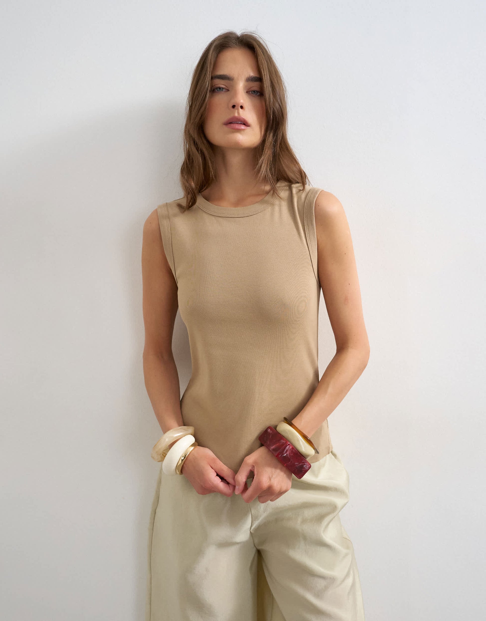Topshop slim tank in stone