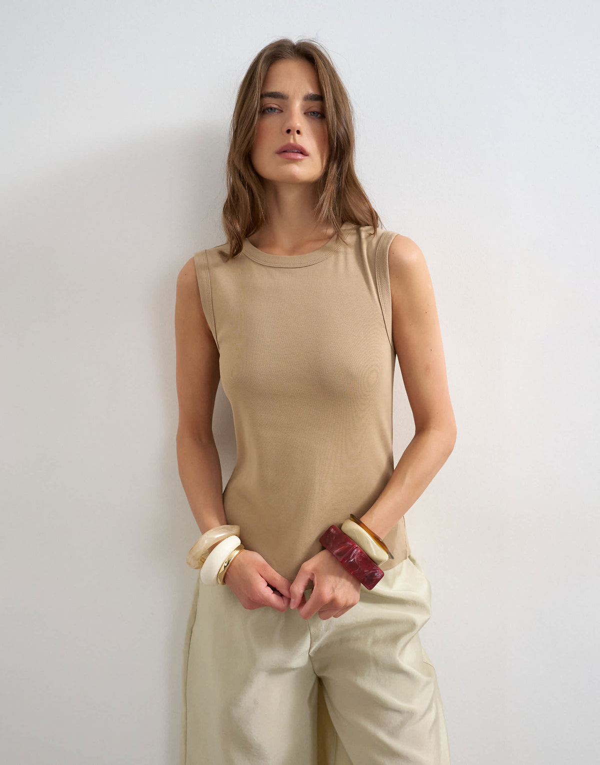 Topshop slim tank in stone