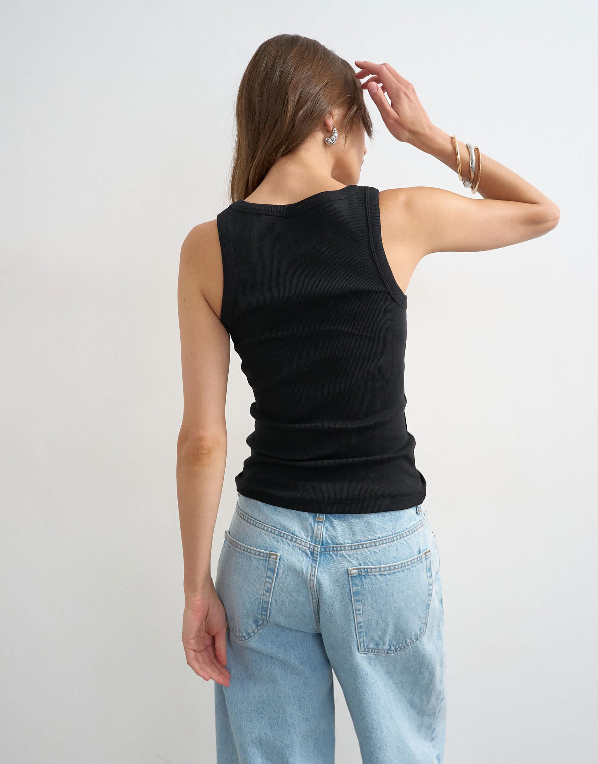 Topshop rib scoop neck vest in black
