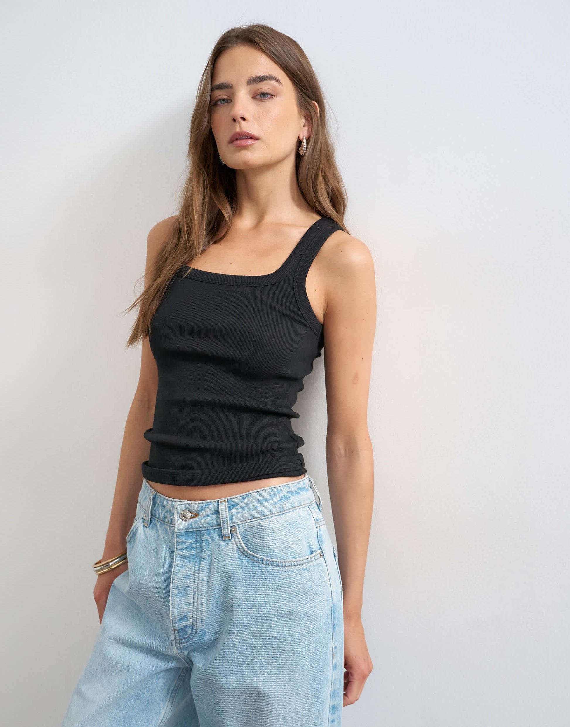 Topshop rib scoop neck vest in black