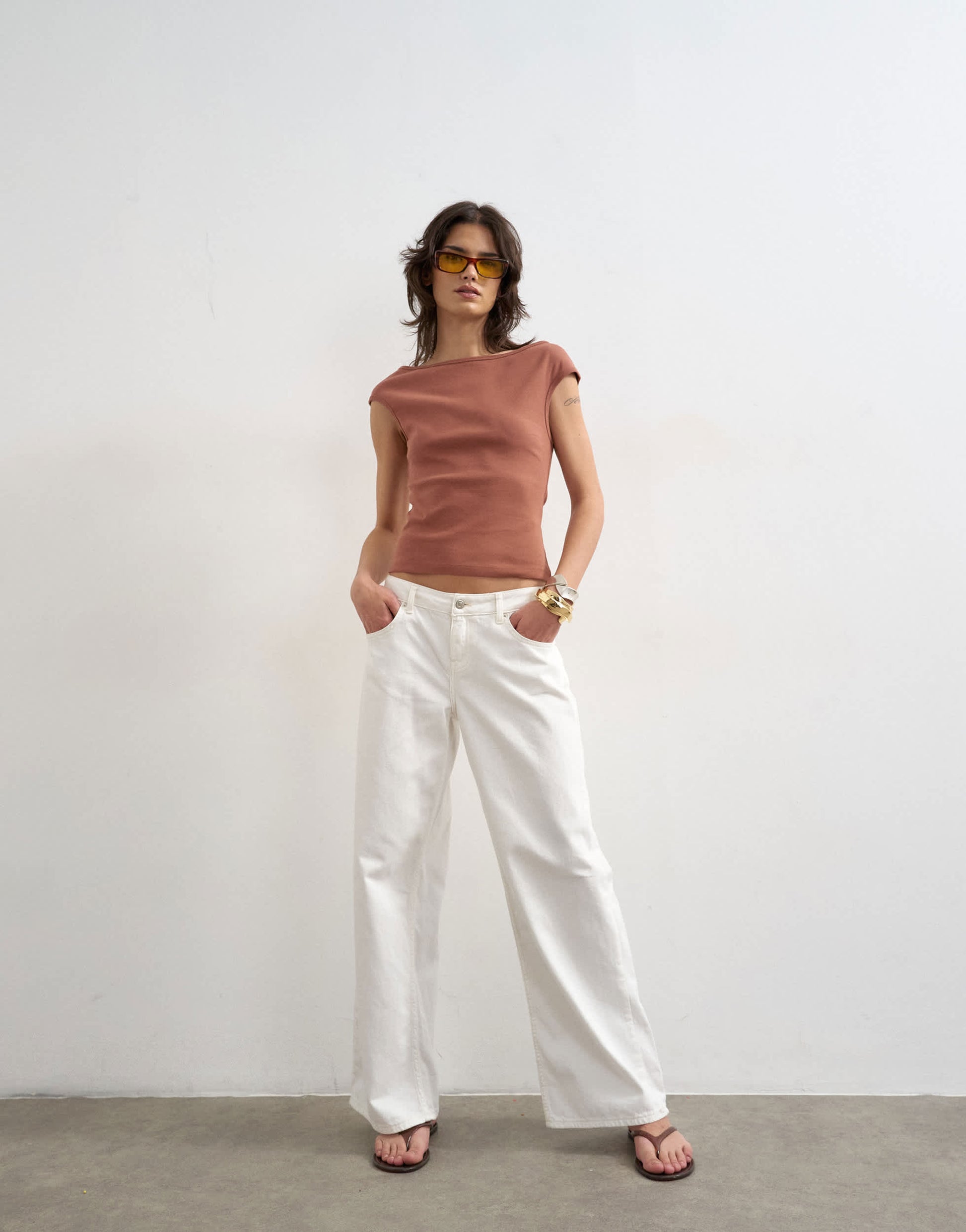 Topshop 90's boat neck vest in pecan