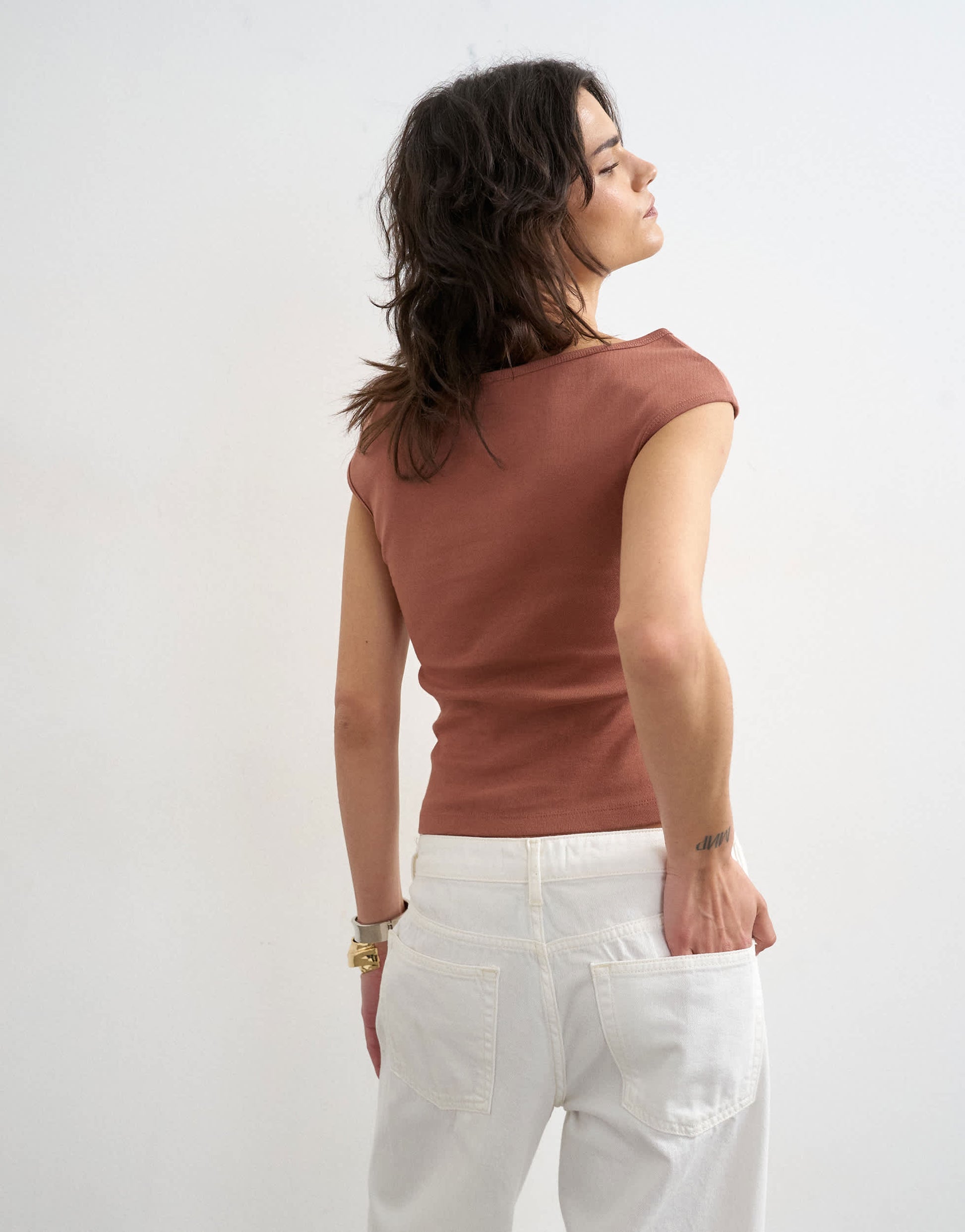 Topshop 90's boat neck vest in pecan