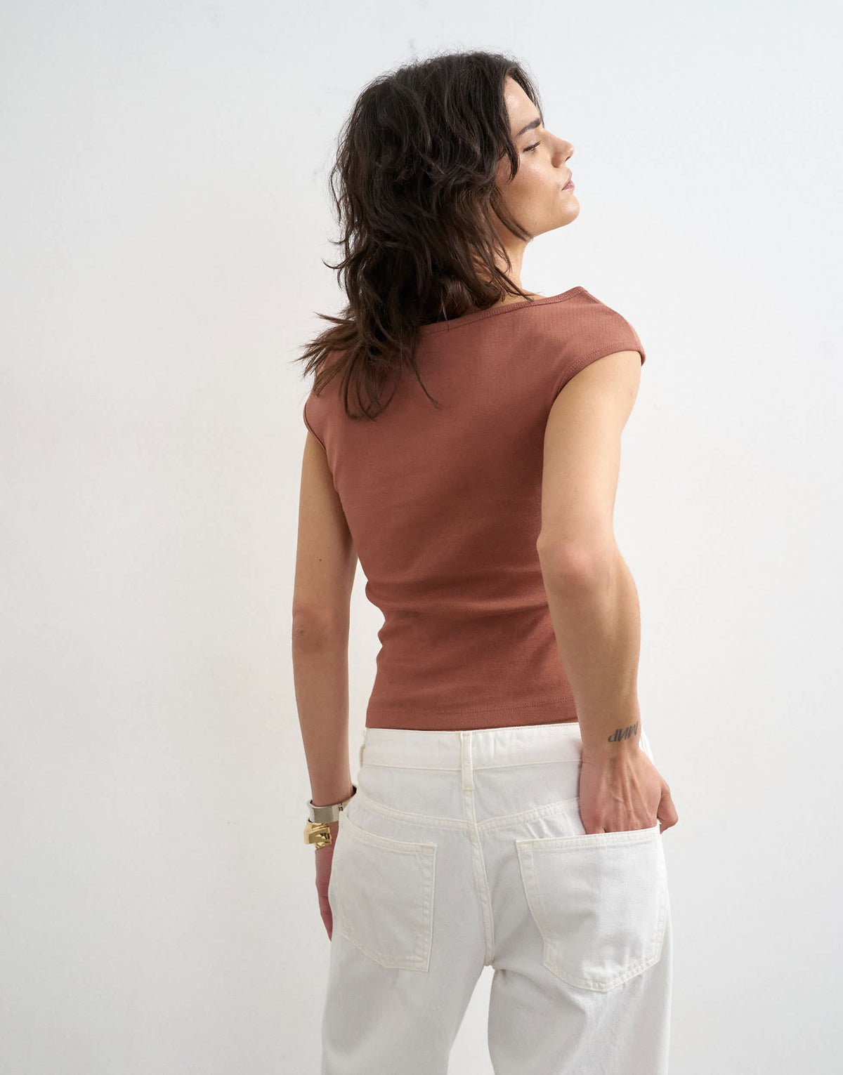 Topshop 90's boat neck vest in pecan