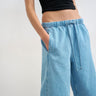 Topshop denim pull on barrel short in bleach