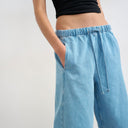 Topshop denim pull on barrel short in bleach