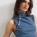 Topshop asymmetric button detail sleeveless in deep blue