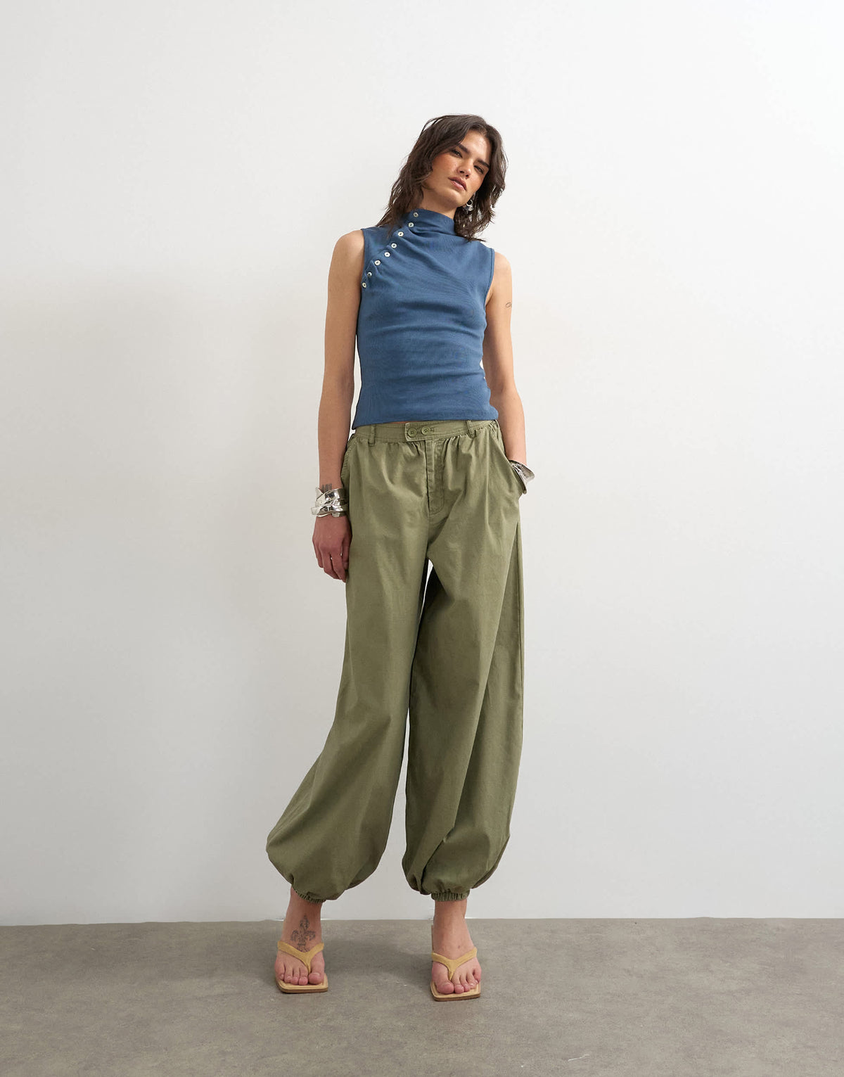 Topshop asymmetric button detail sleeveless in deep blue