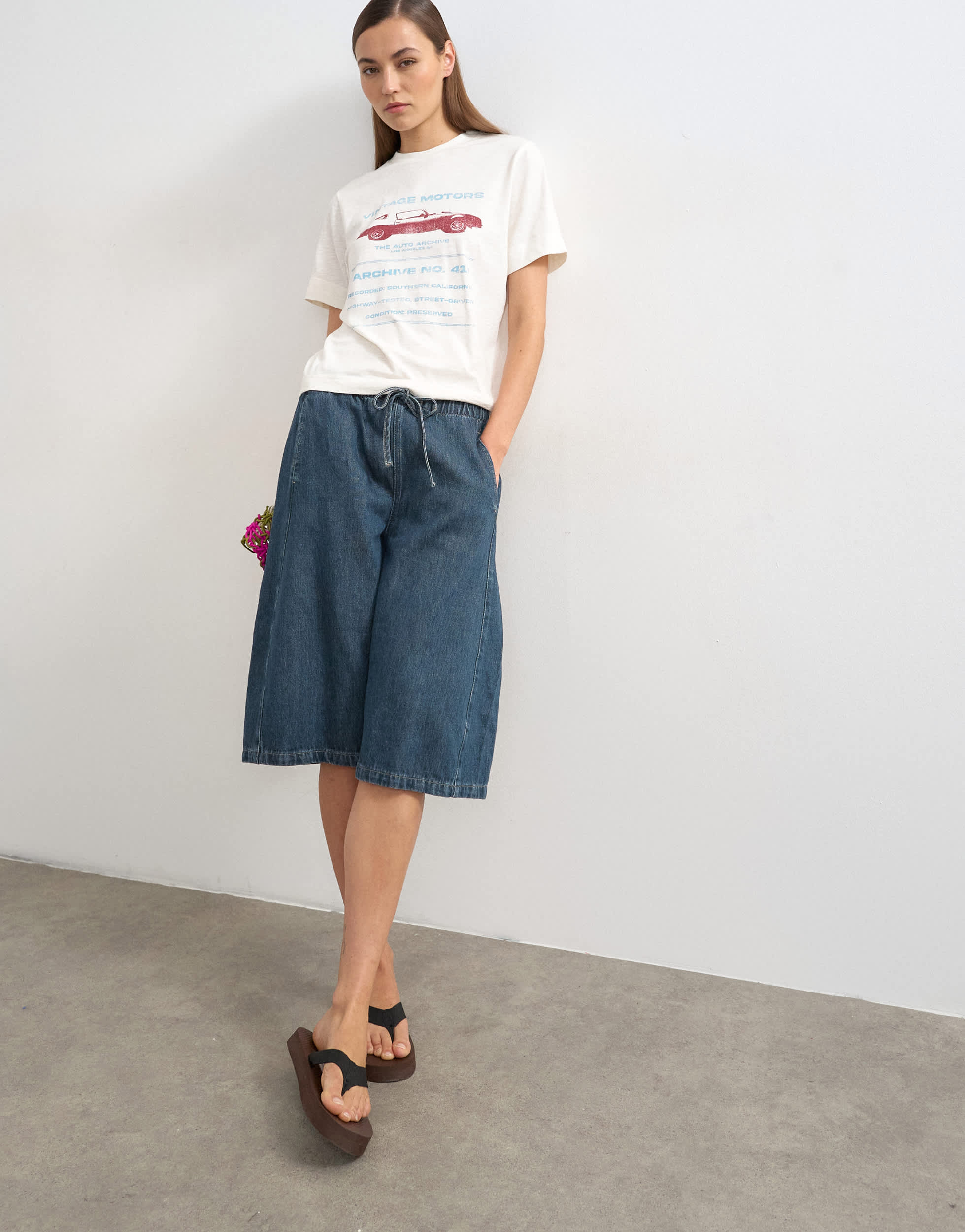 Topshop denim pull on barrel short in sulphur blue
