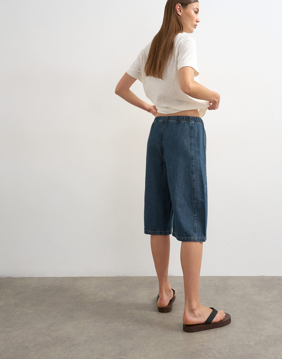 Topshop denim pull on barrel short in sulphur blue