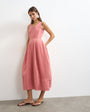 Topshop denim v neck barrel midi dress in pink