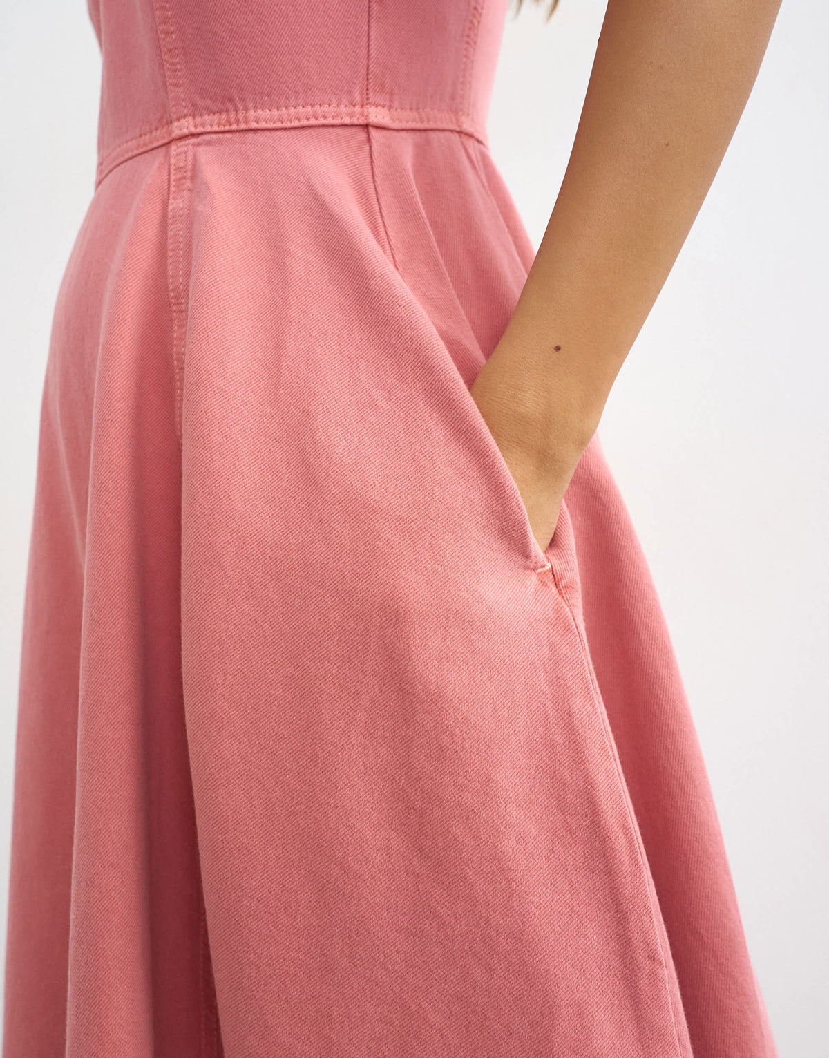 Topshop denim v neck barrel midi dress in pink