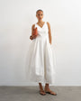 Topshop denim v neck barrel midi dress in bone