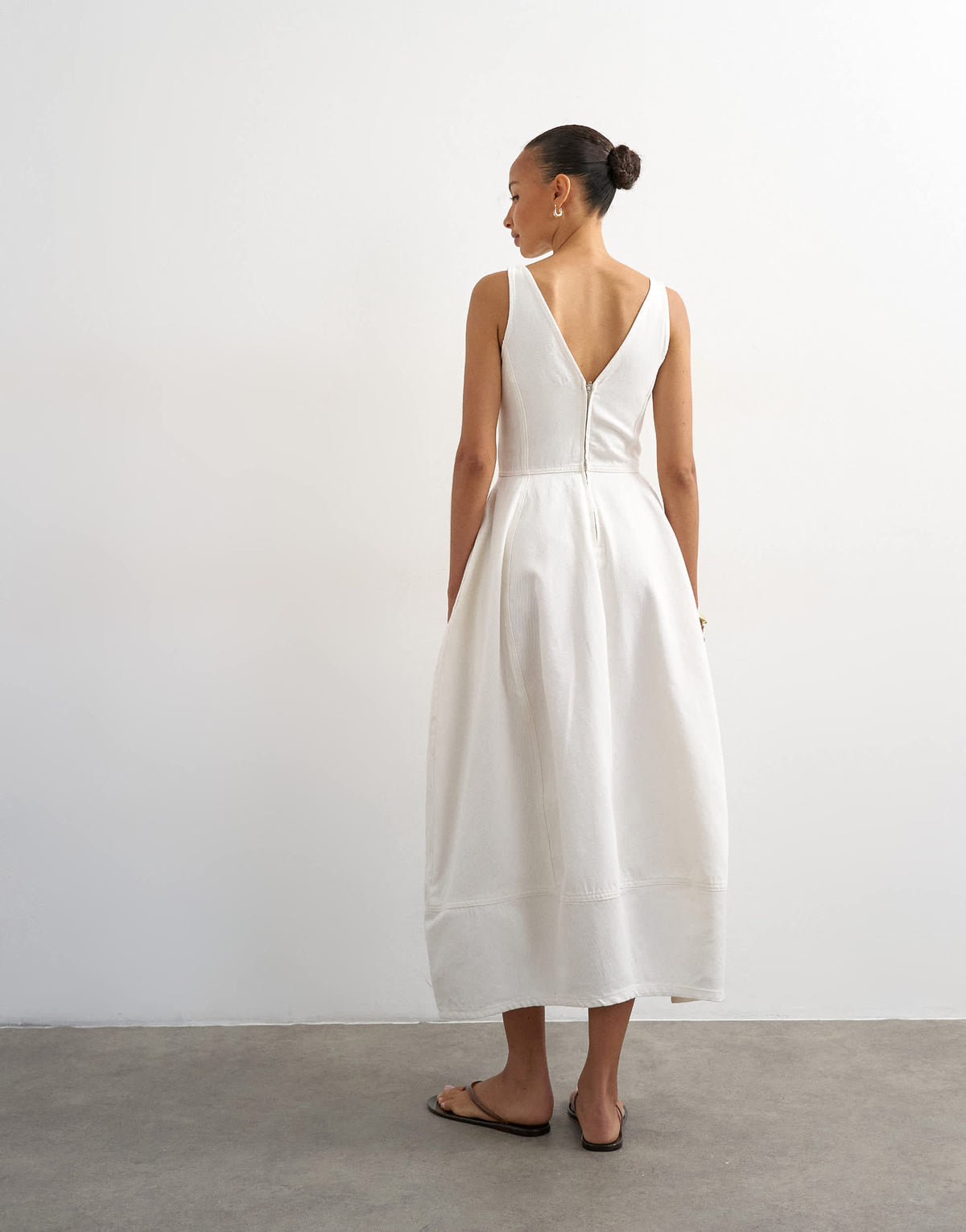 Topshop denim v neck barrel midi dress in bone