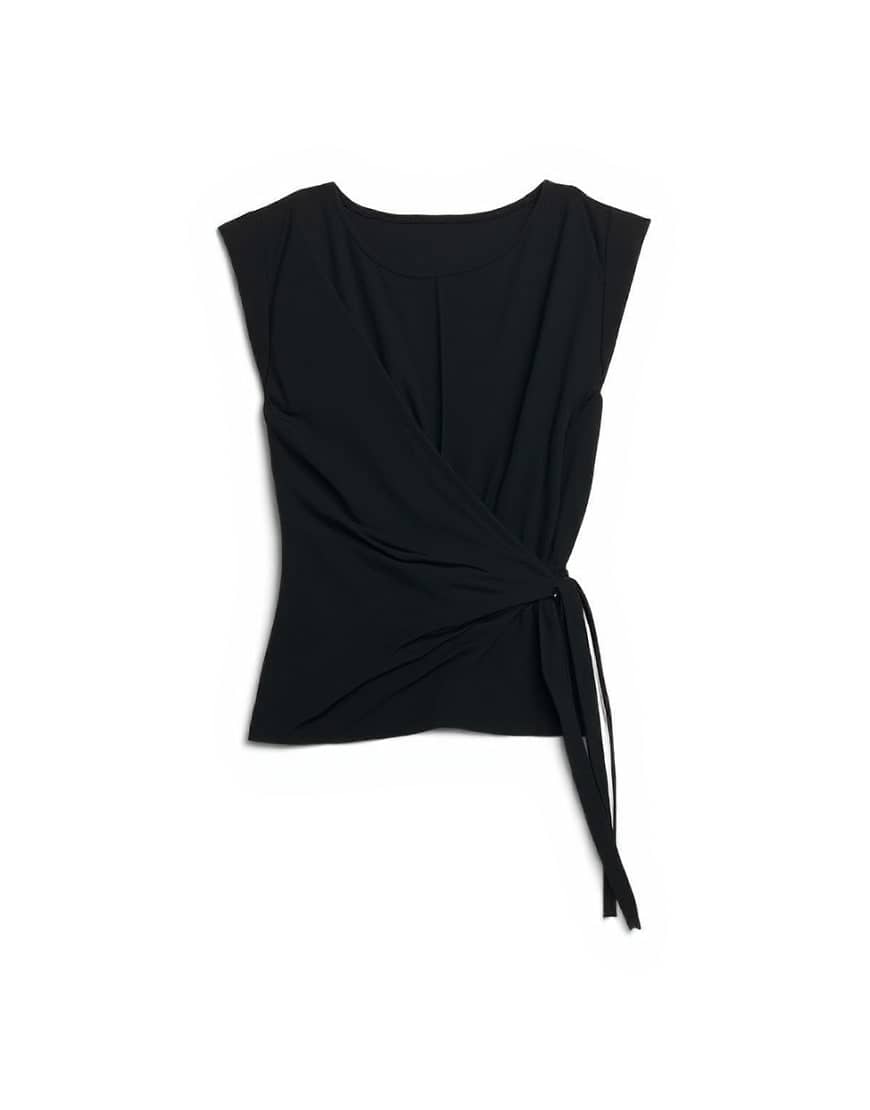 Topshop wrap detail cap sleeve top in black