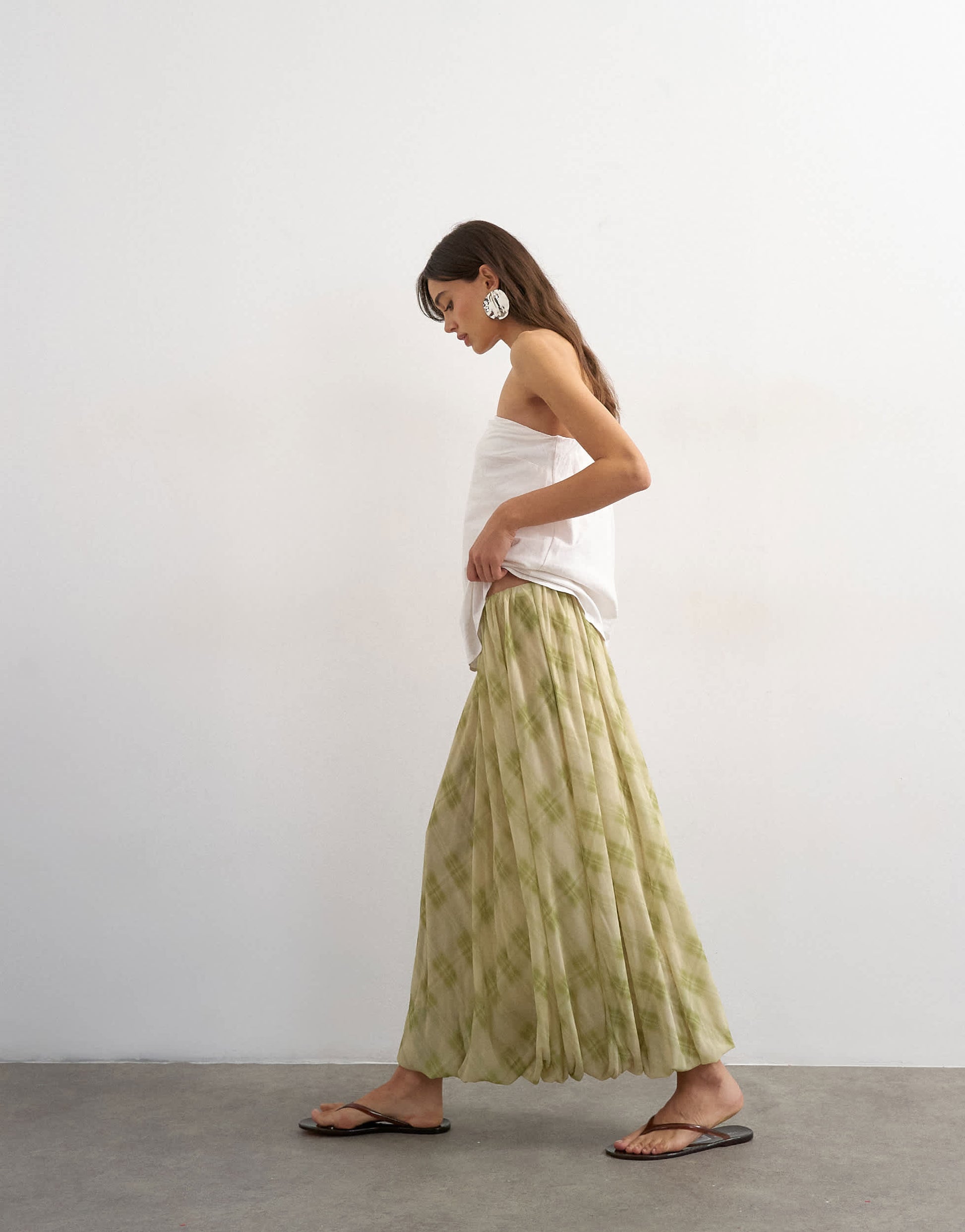 Topshop mesh balloon maxi skirt in check