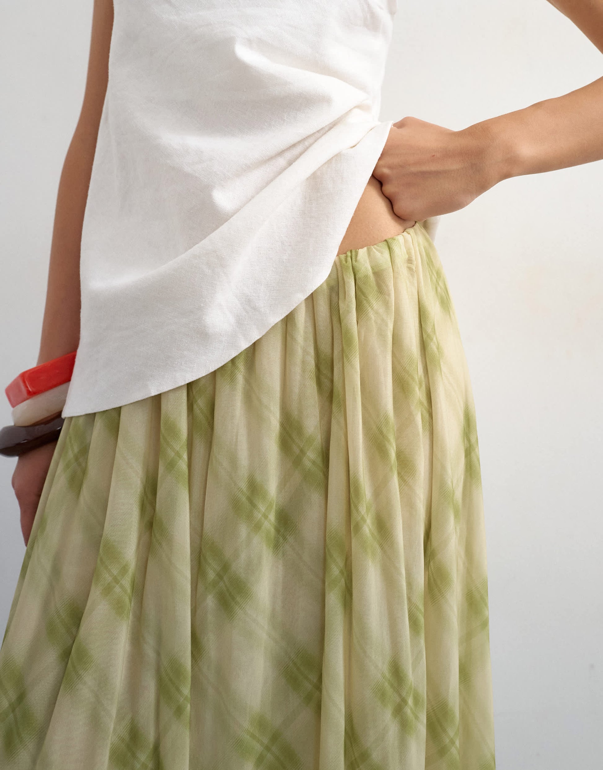 Topshop mesh balloon maxi skirt in check
