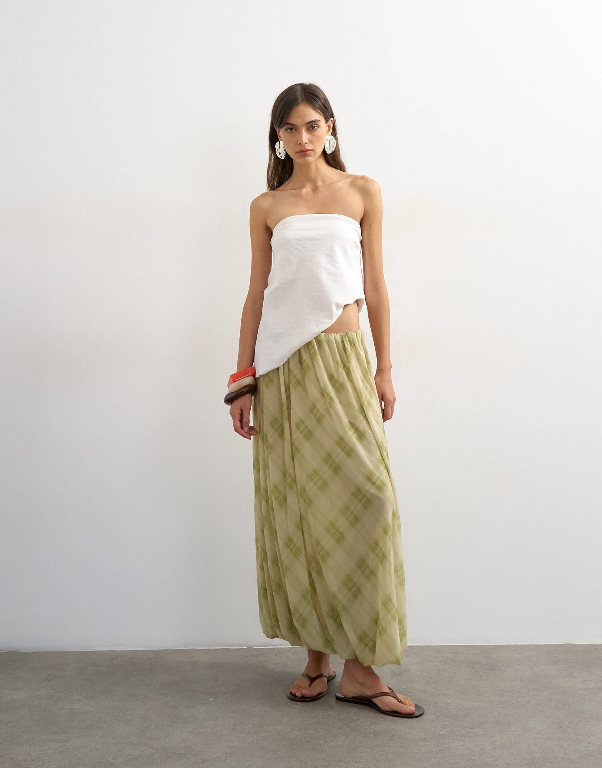 Topshop mesh balloon maxi skirt in check