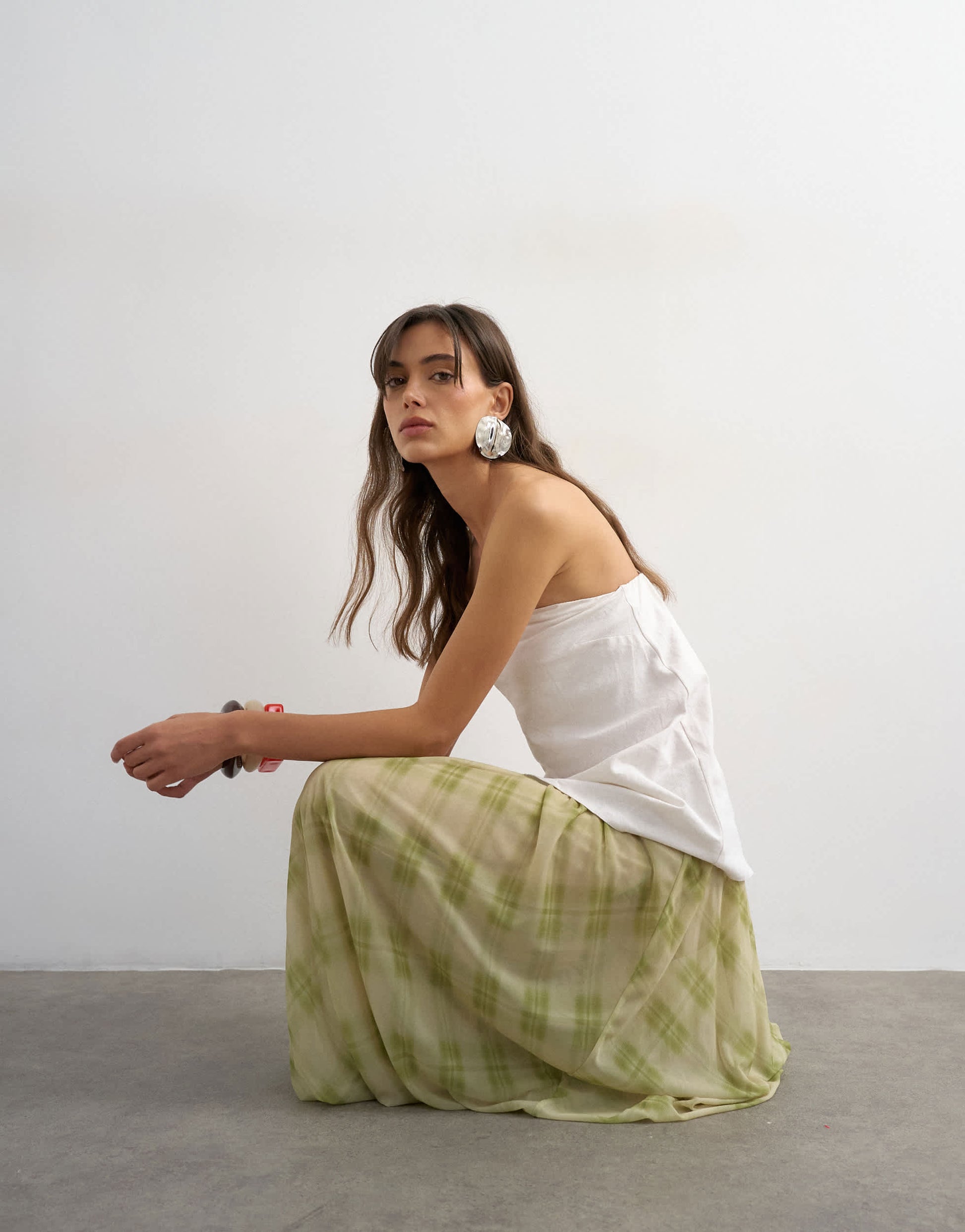 Topshop mesh balloon maxi skirt in check