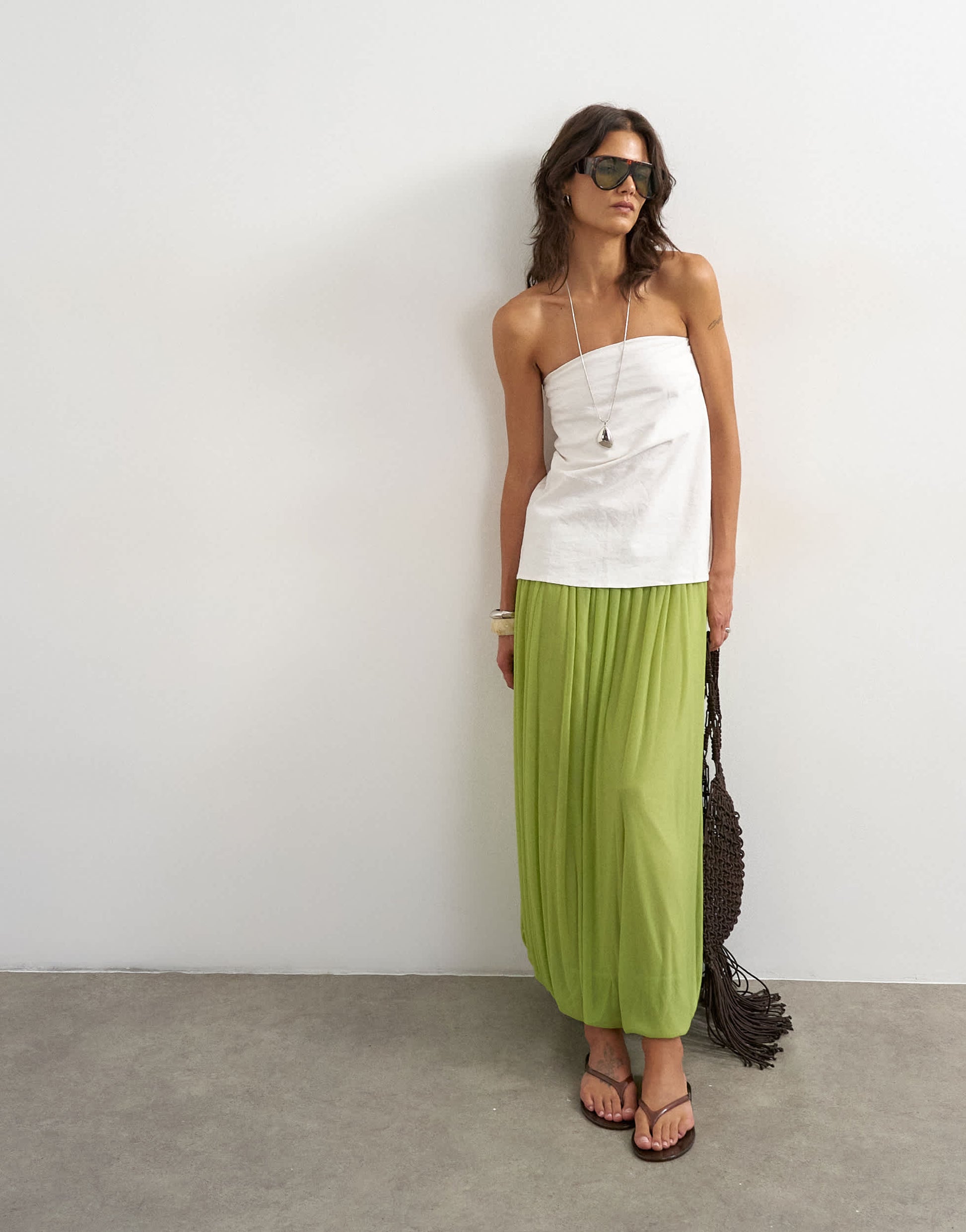 Topshop mesh balloon maxi skirt in green