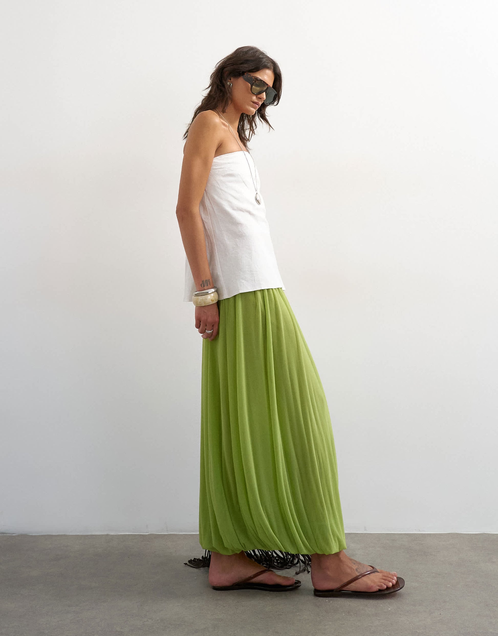 Topshop mesh balloon maxi skirt in green