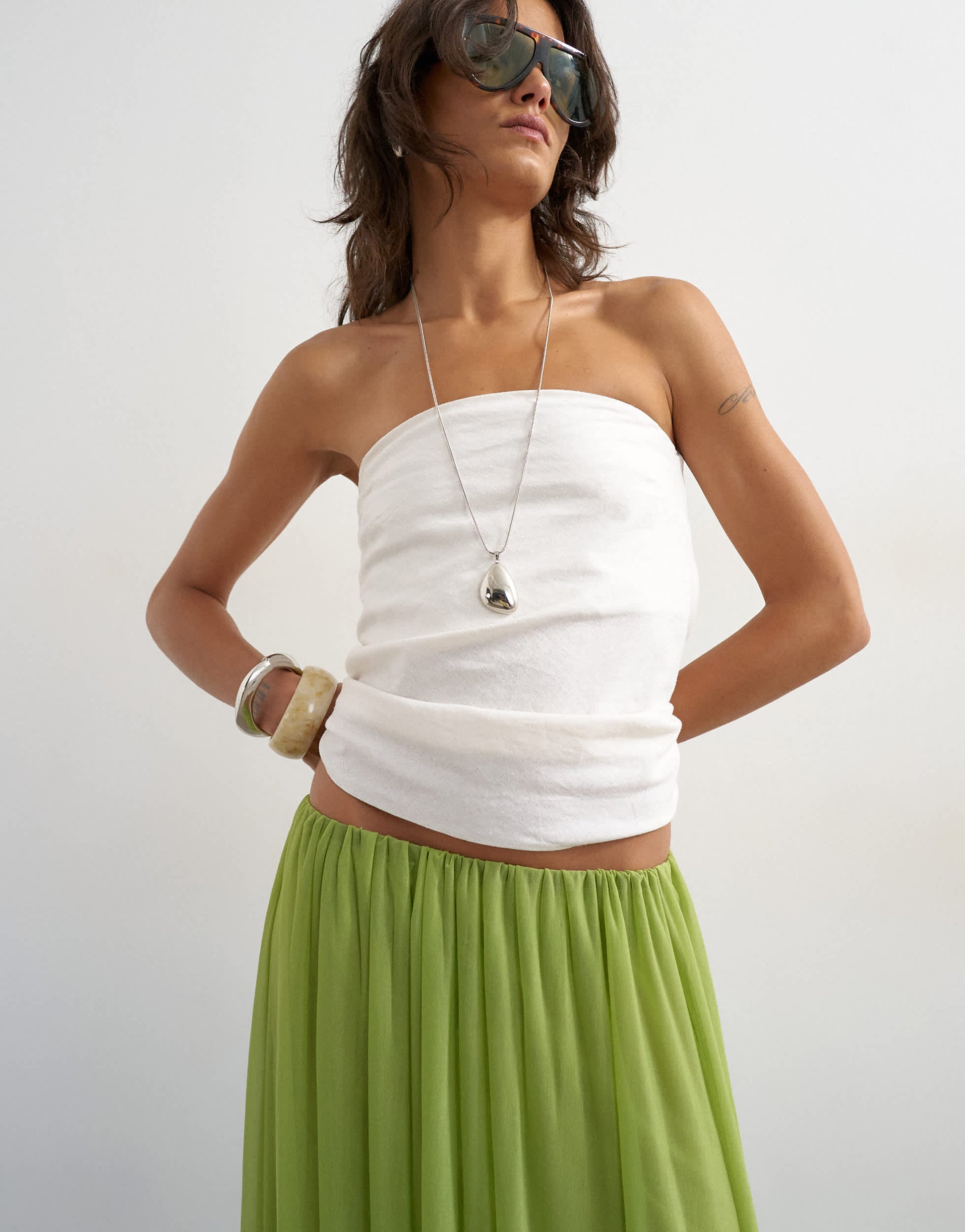 Topshop mesh balloon maxi skirt in green