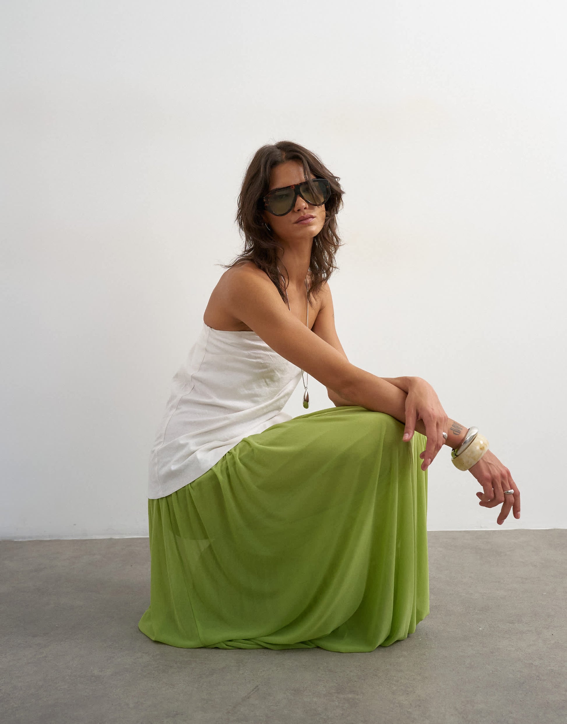 Topshop mesh balloon maxi skirt in green