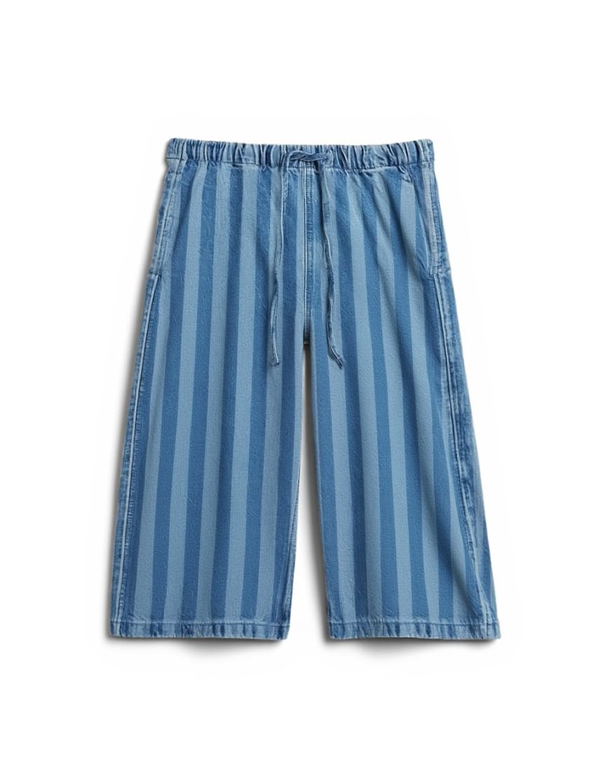 Topshop denim pull on barrel short in blue stripe