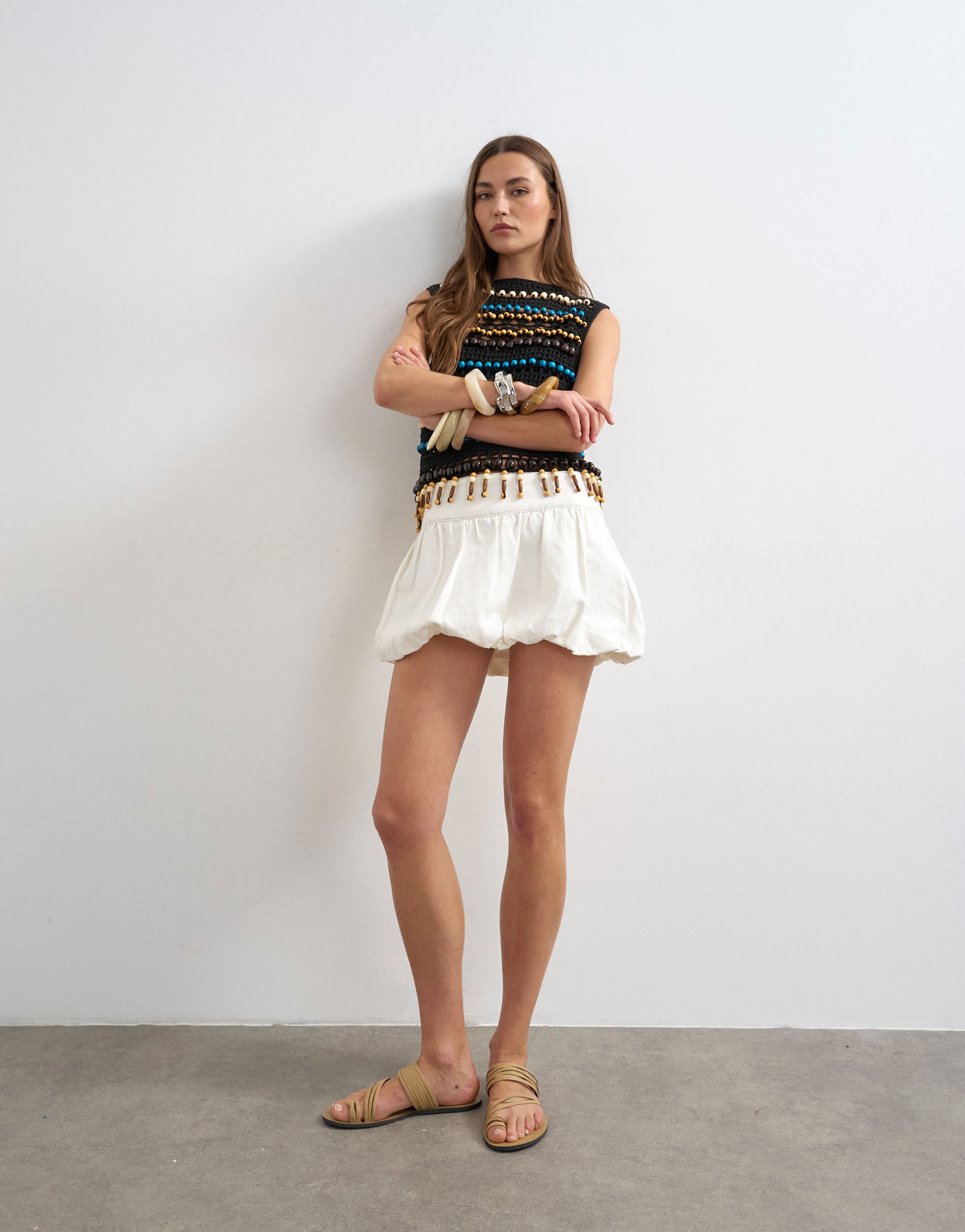 Topshop denim bubble hem mini skirt in bone