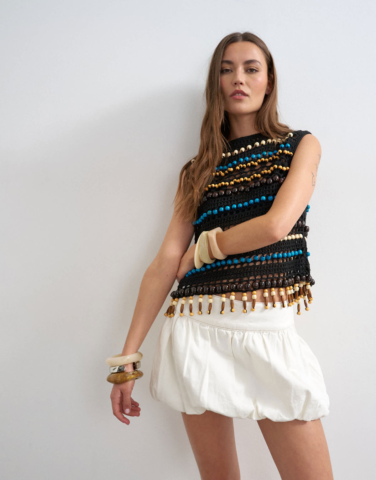 Topshop denim bubble hem mini skirt in bone