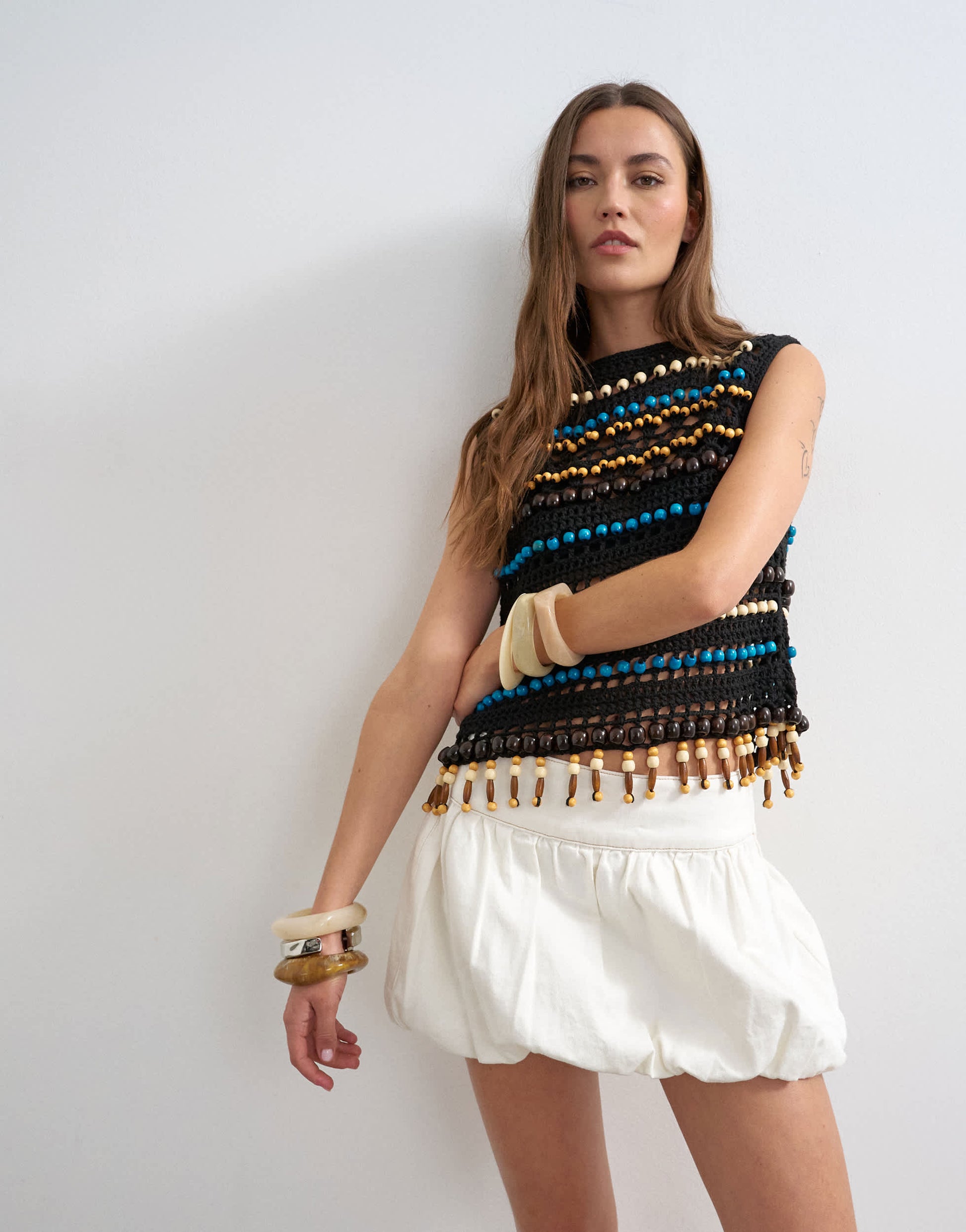 Topshop denim bubble hem mini skirt in bone