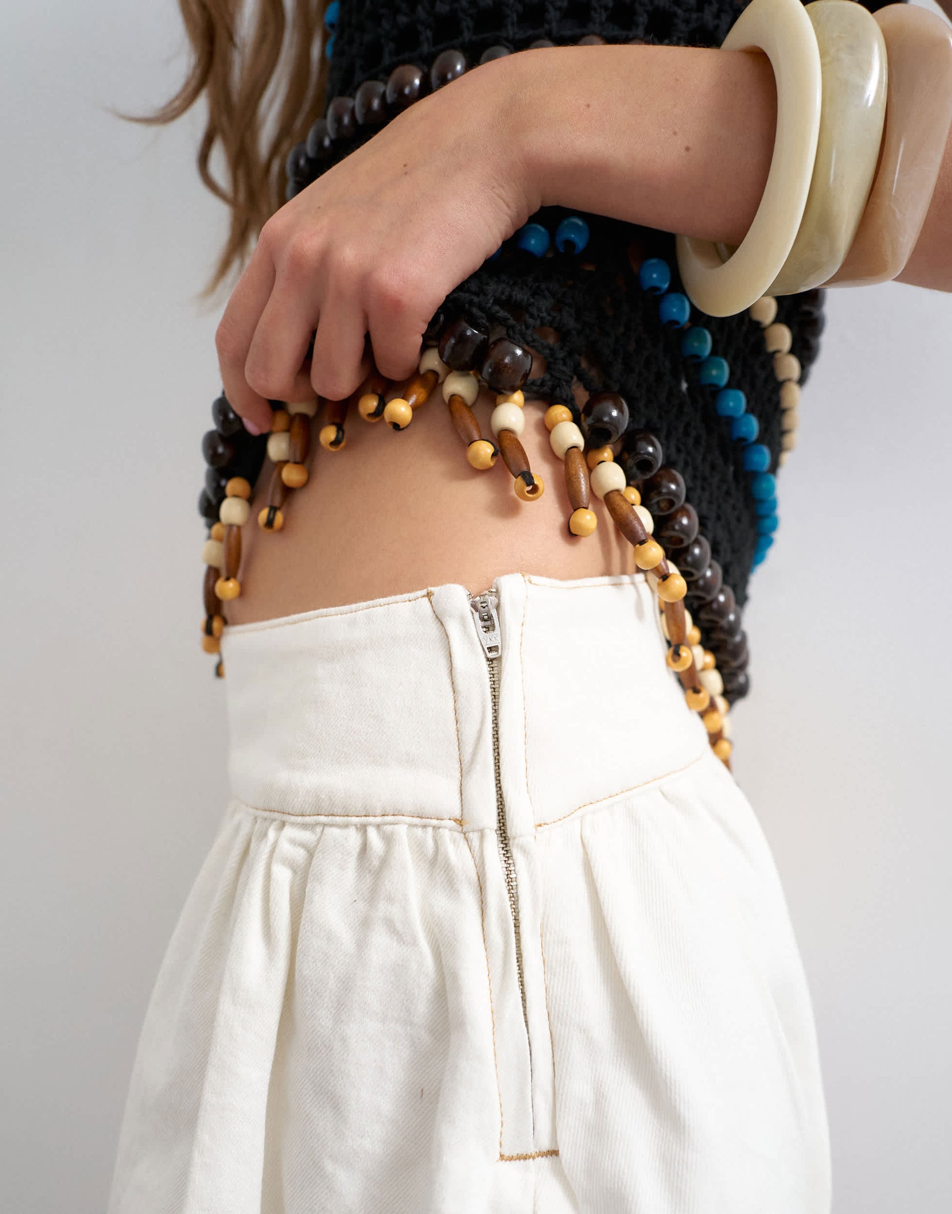 Topshop denim bubble hem mini skirt in bone