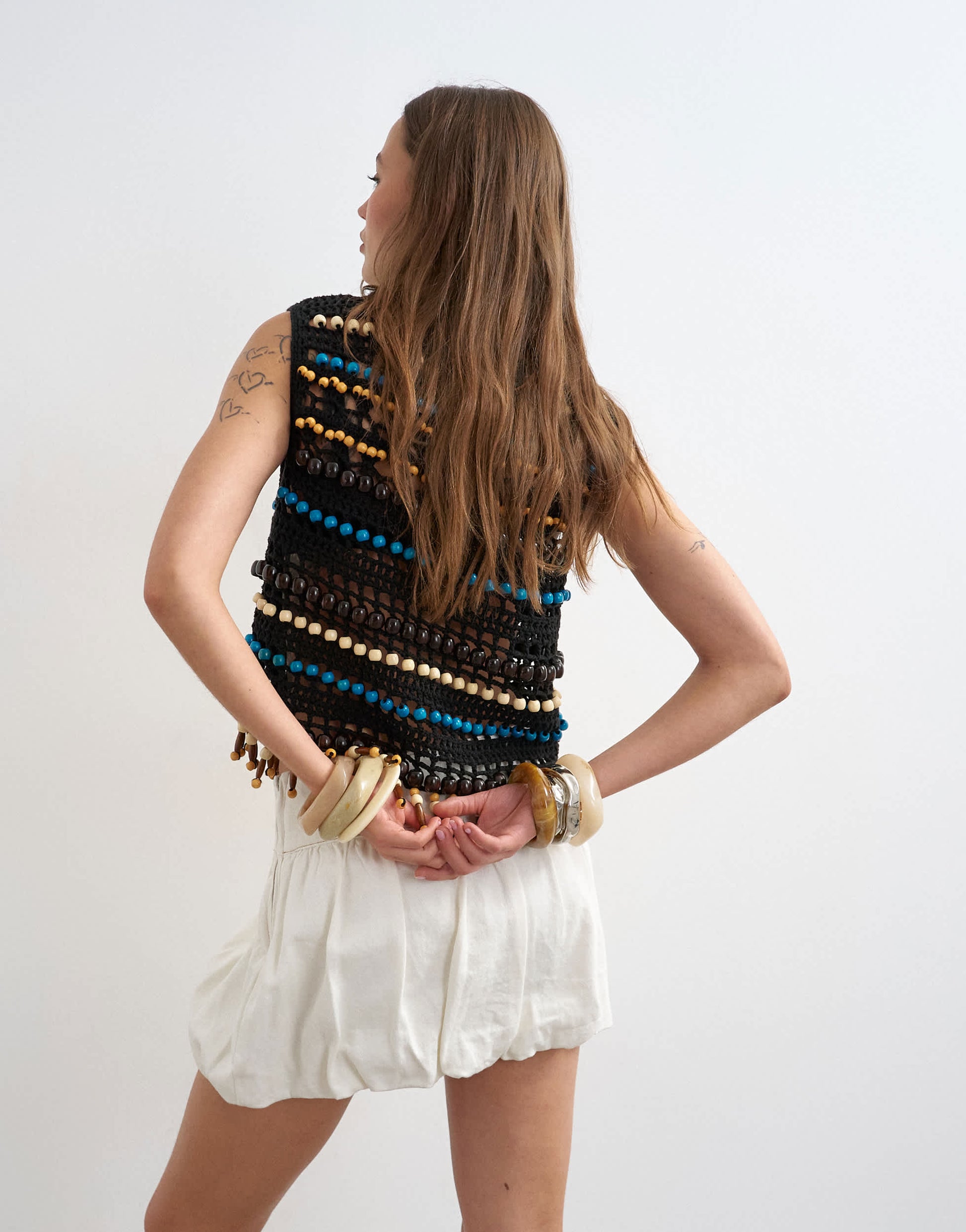 Topshop denim bubble hem mini skirt in bone