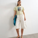 Topshop denim pull on barrel short in bone