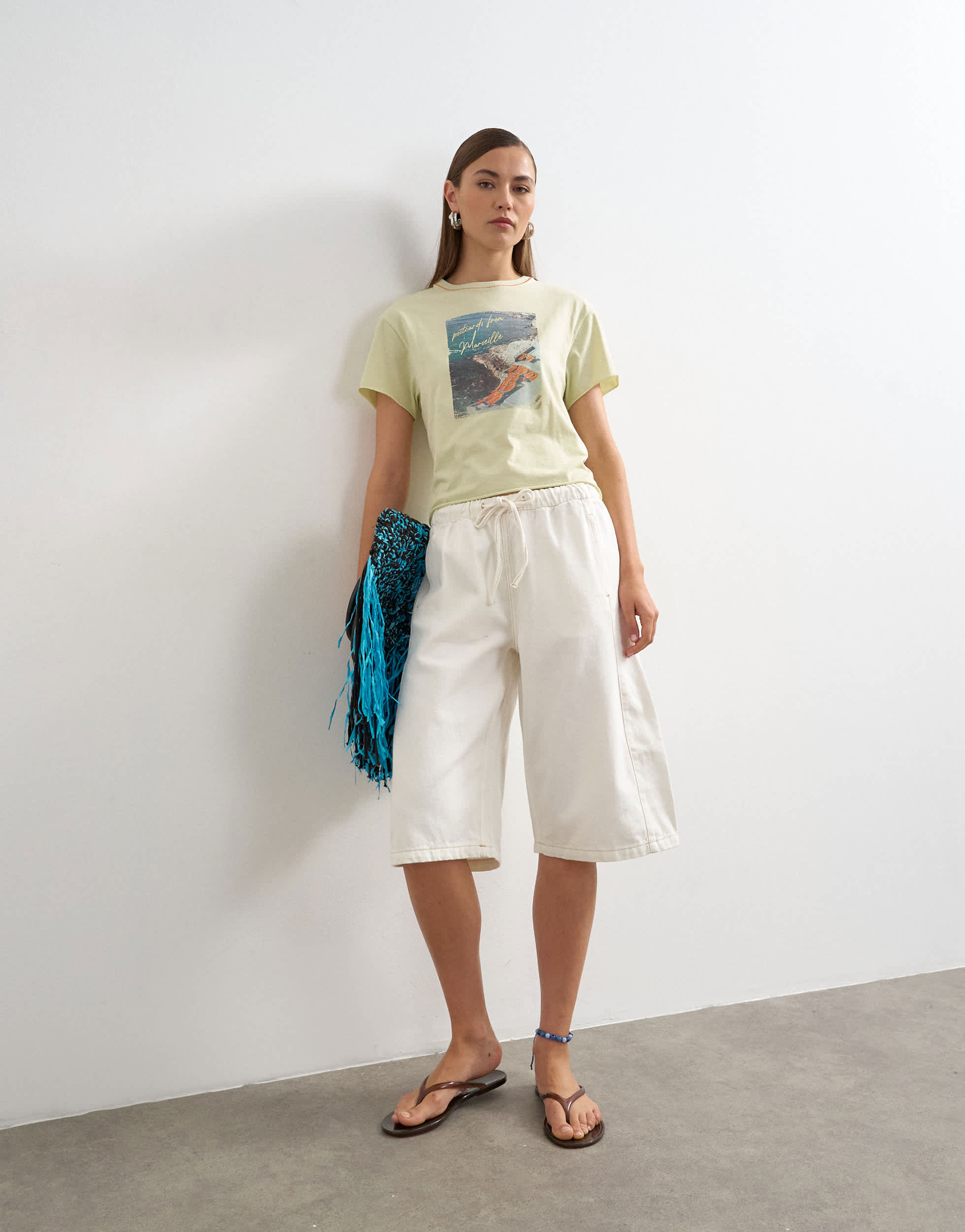 Topshop denim pull on barrel short in bone