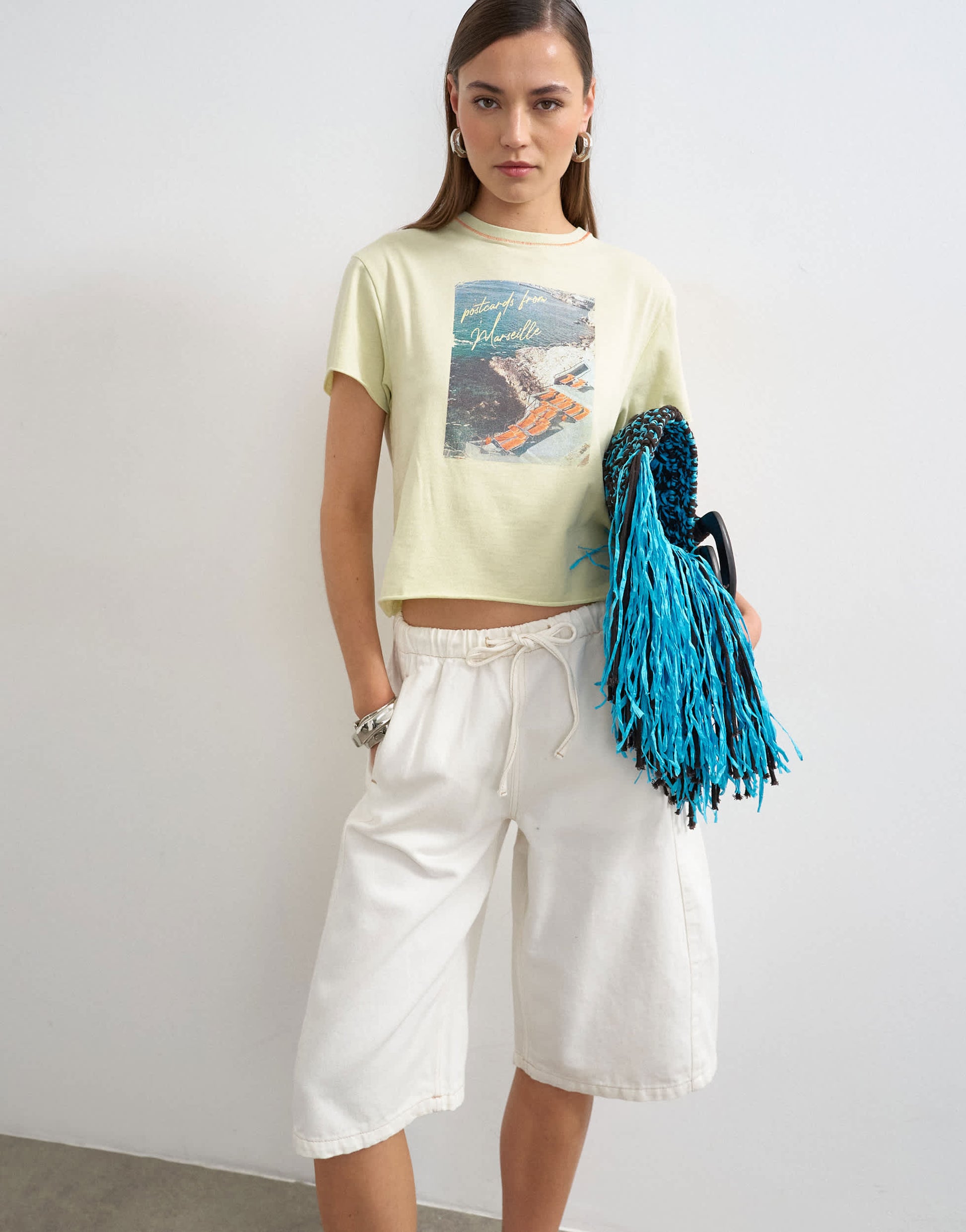Topshop denim pull on barrel short in bone