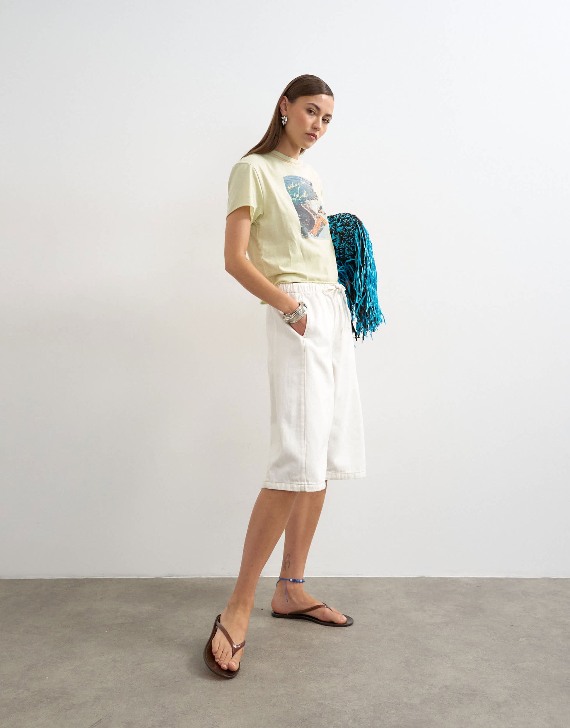Topshop denim pull on barrel short in bone