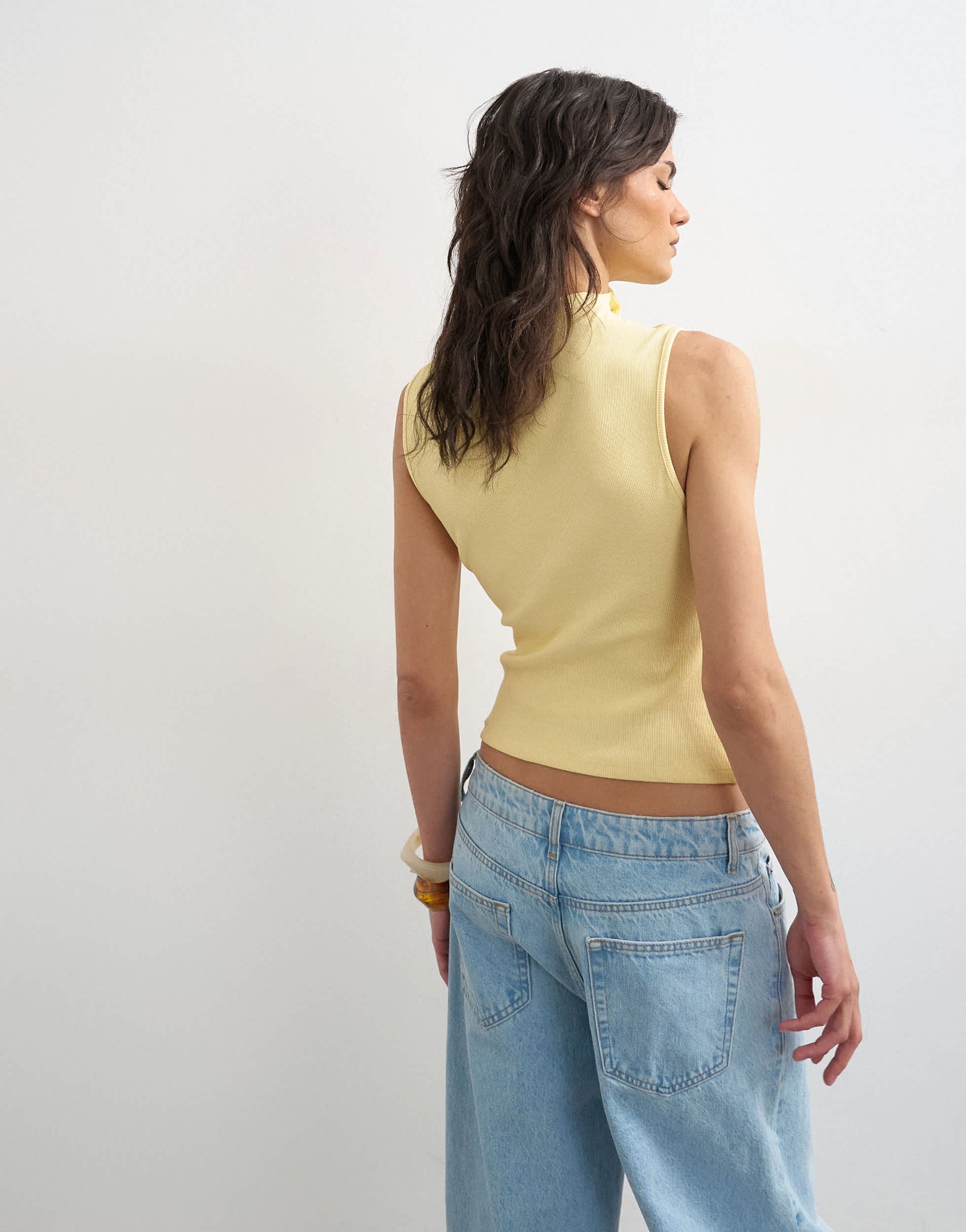 Topshop asymmetric button detail sleeveless in buttermilk