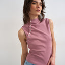 Topshop asymmetric button detail sleeveless in mauve