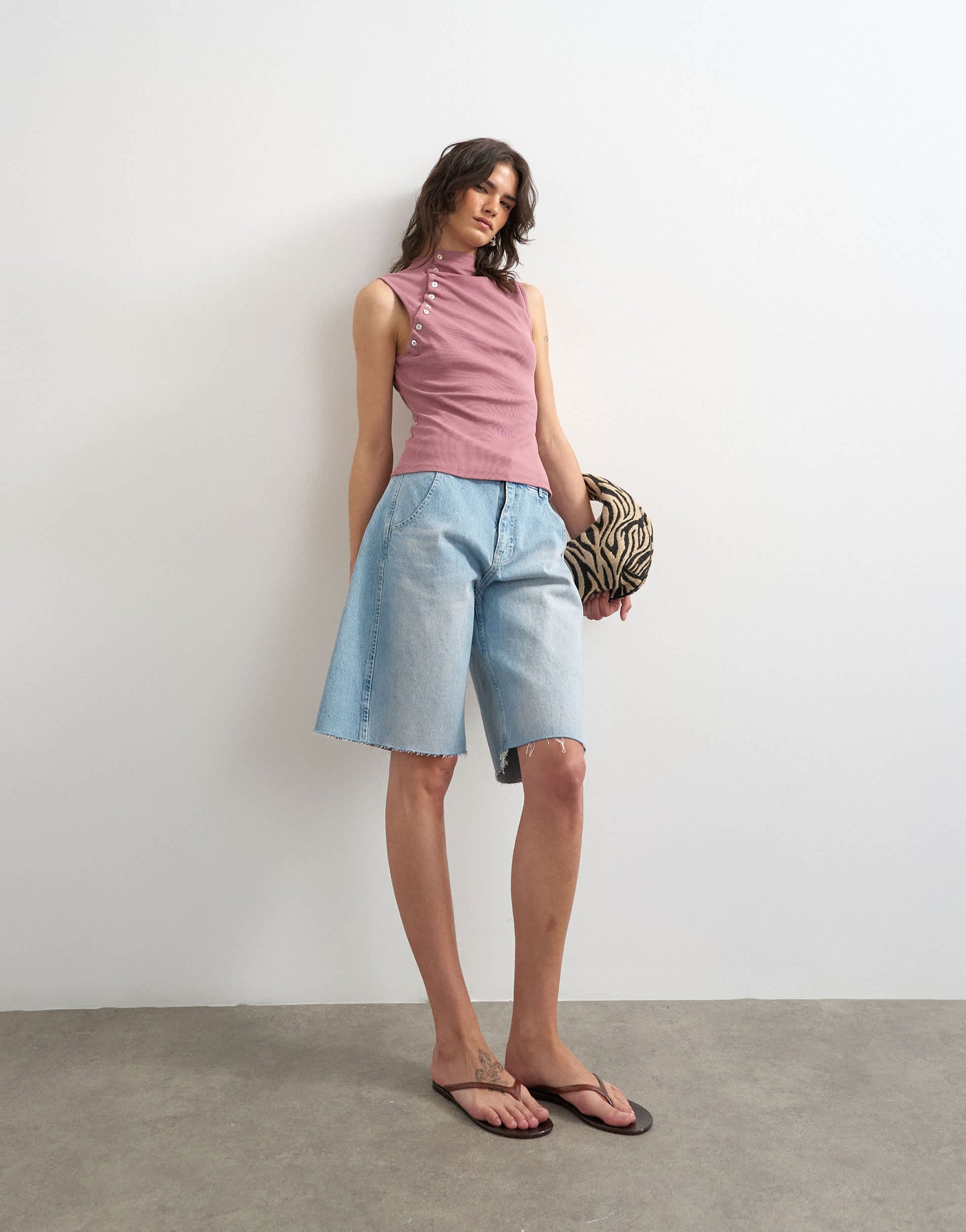 Topshop asymmetric button detail sleeveless in mauve
