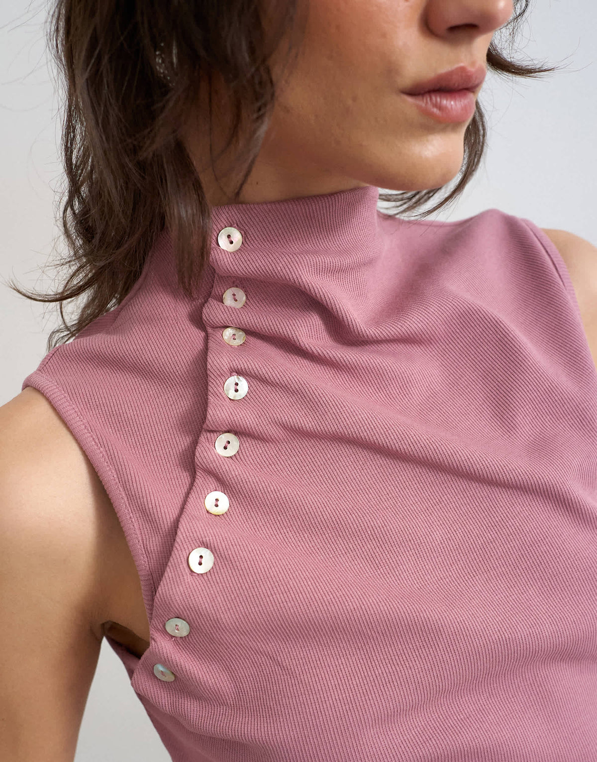 Topshop asymmetric button detail sleeveless in mauve