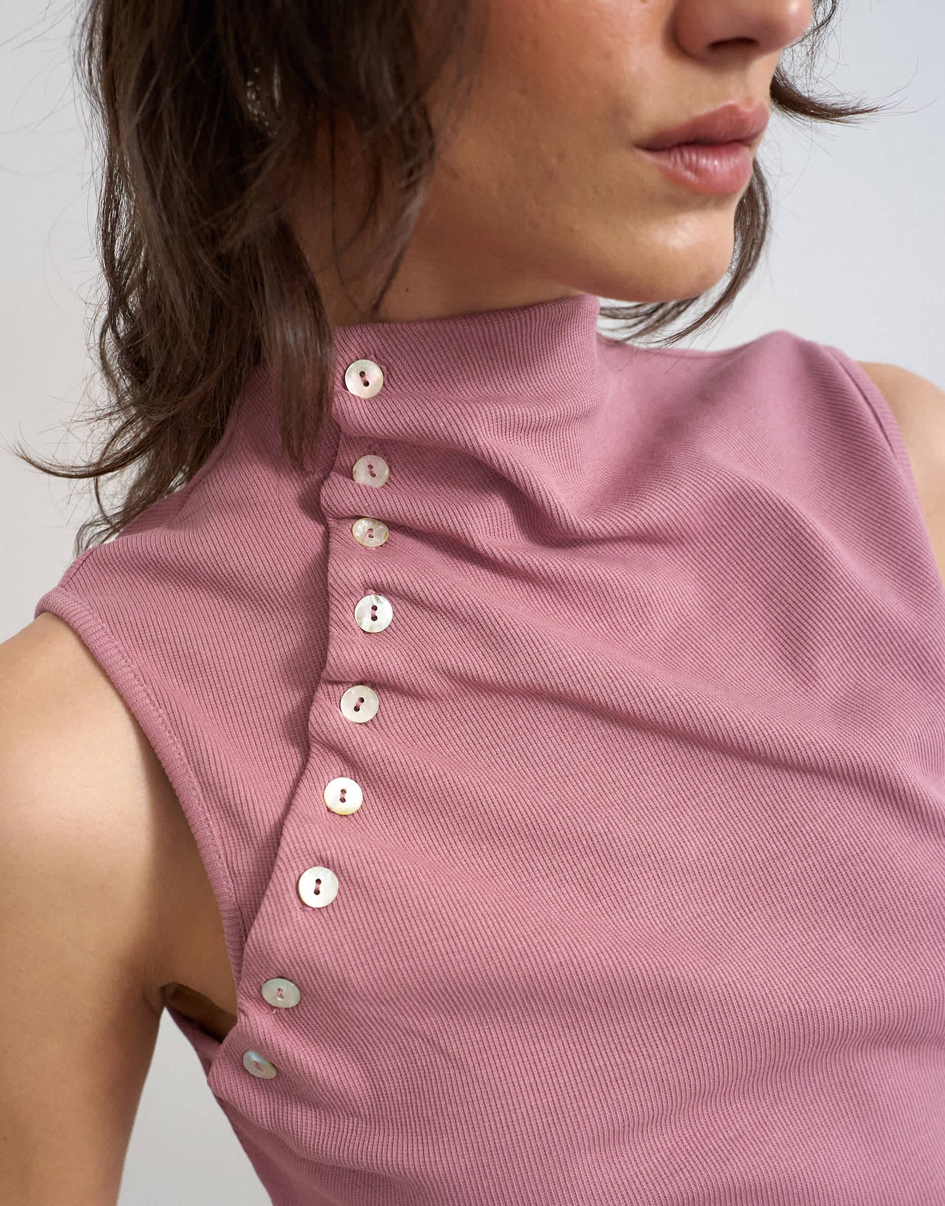 Topshop asymmetric button detail sleeveless in mauve
